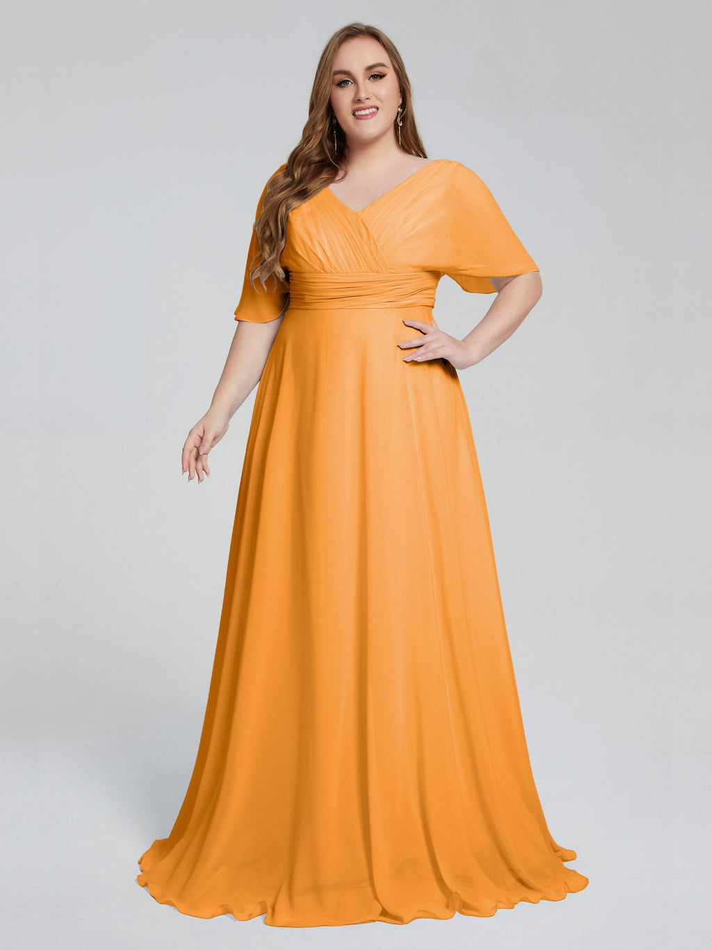 Daniela Sweep Train Plus Size Bridesmaid Dresses with Sleeves