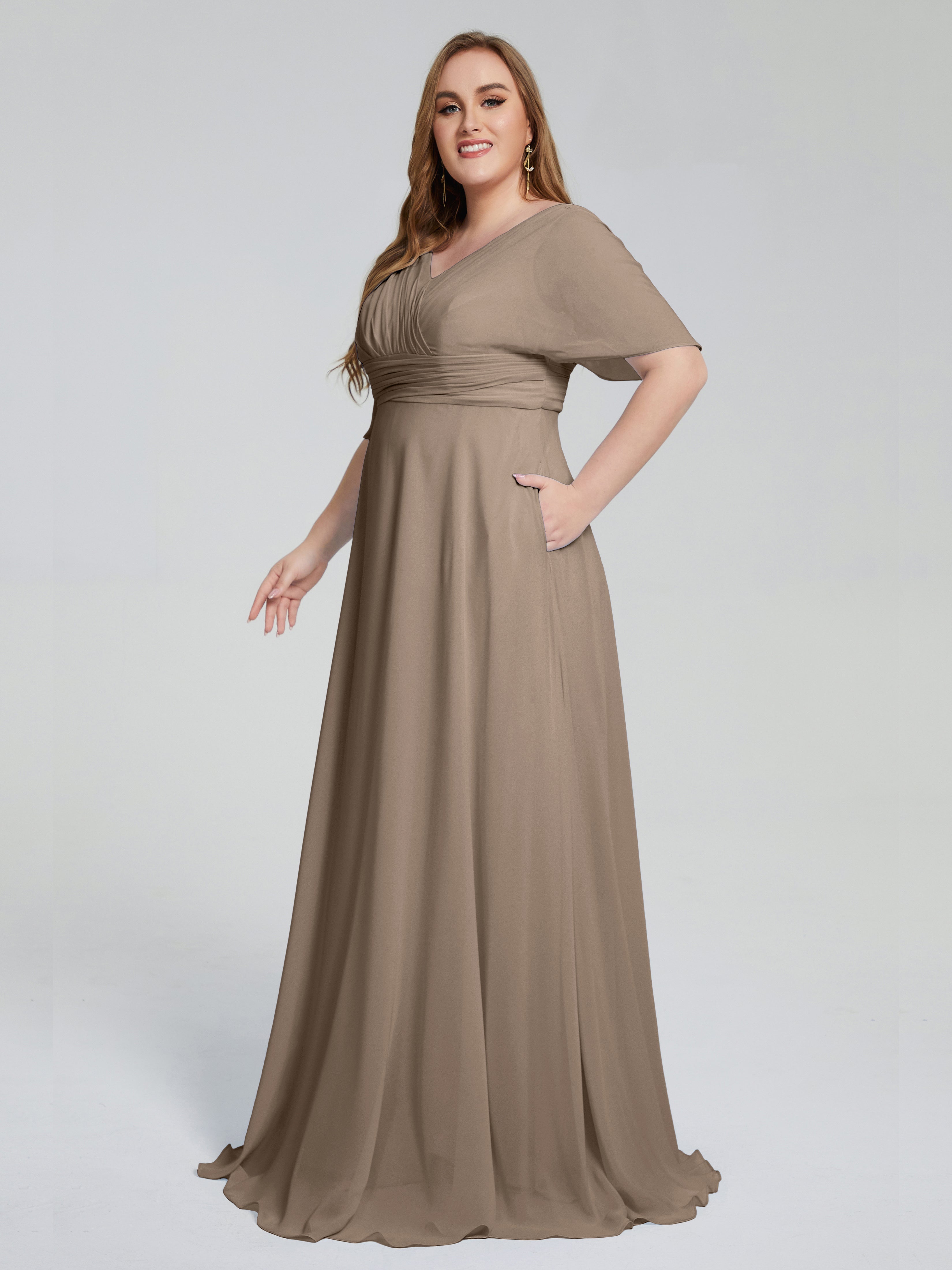 Daniela Sweep Train Plus Size Bridesmaid Dresses with Sleeves