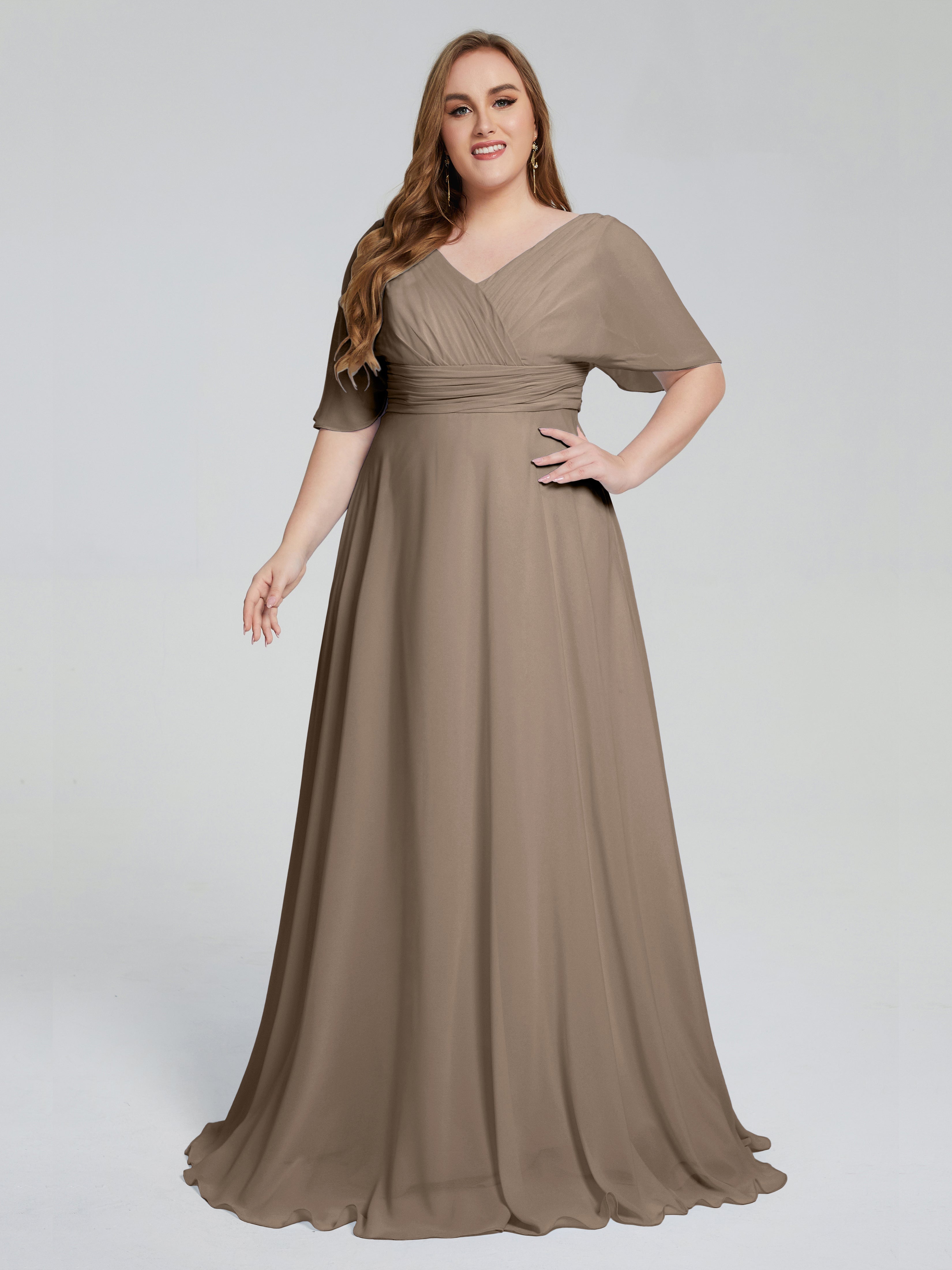 Daniela Sweep Train Plus Size Bridesmaid Dresses with Sleeves