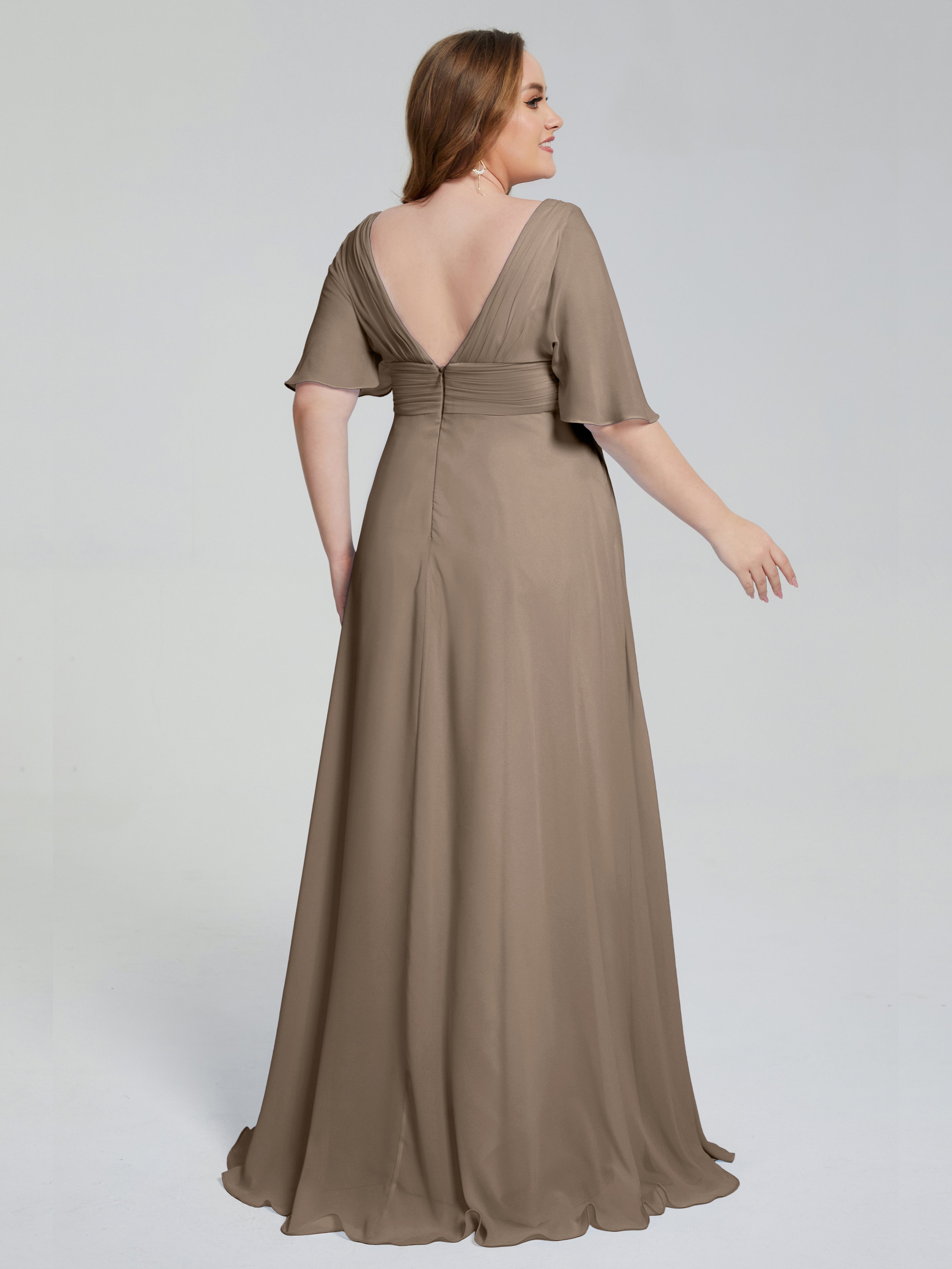 Daniela Sweep Train Plus Size Bridesmaid Dresses with Sleeves