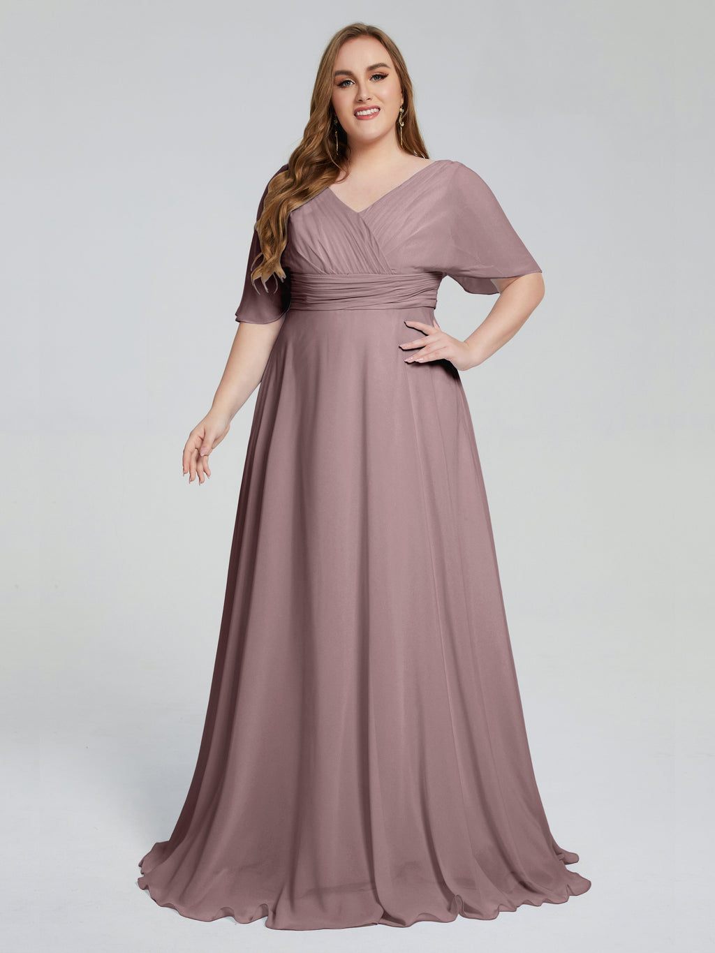 Daniela Sweep Train Plus Size Bridesmaid Dresses with Sleeves