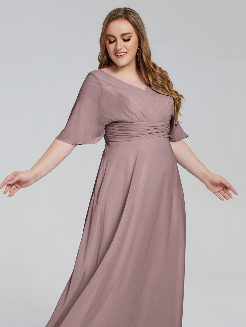Daniela Sweep Train Plus Size Bridesmaid Dresses with Sleeves