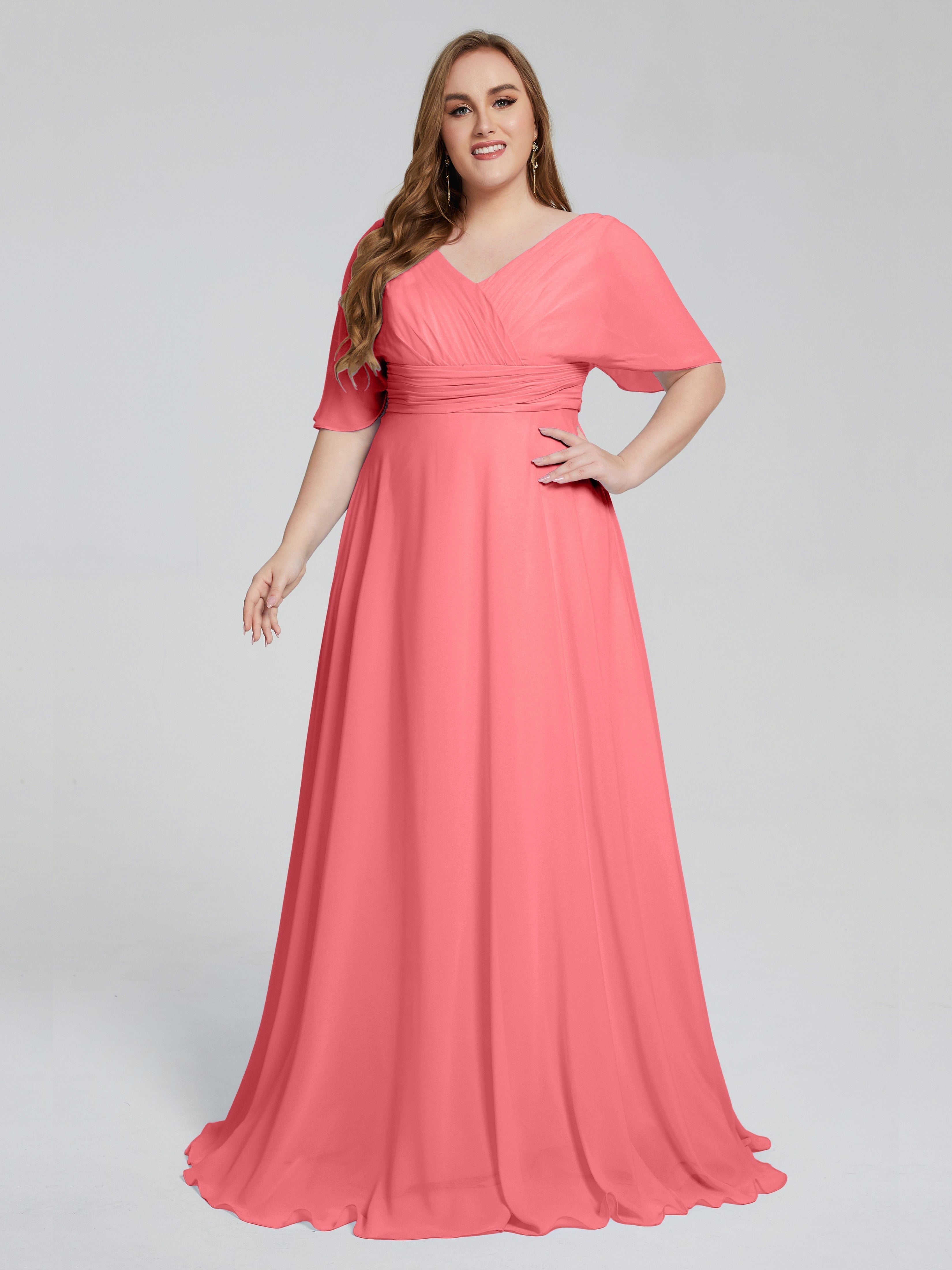 Daniela Sweep Train Plus Size Bridesmaid Dresses with Sleeves