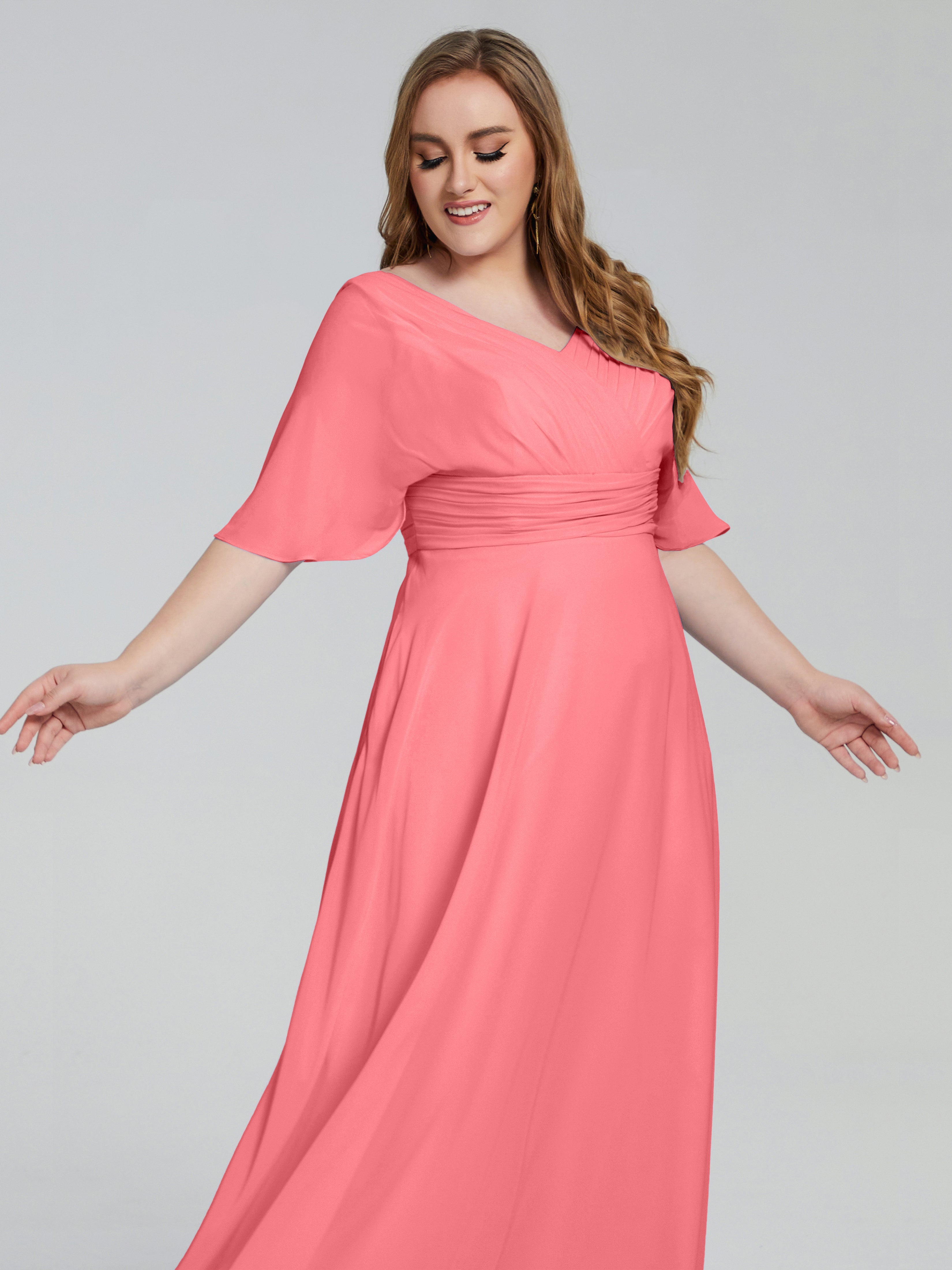 Daniela Sweep Train Plus Size Bridesmaid Dresses with Sleeves