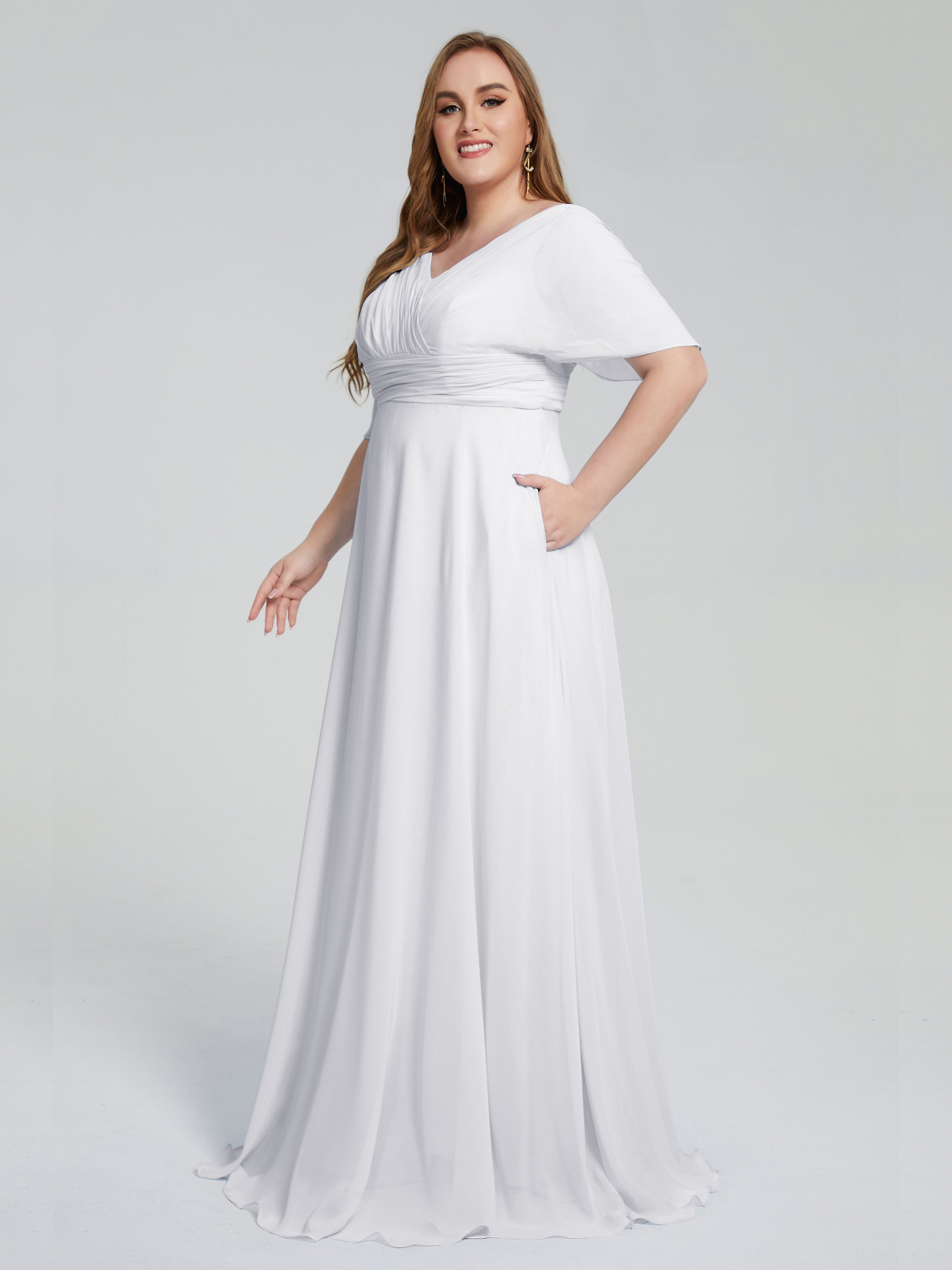 Daniela Sweep Train Plus Size Bridesmaid Dresses with Sleeves