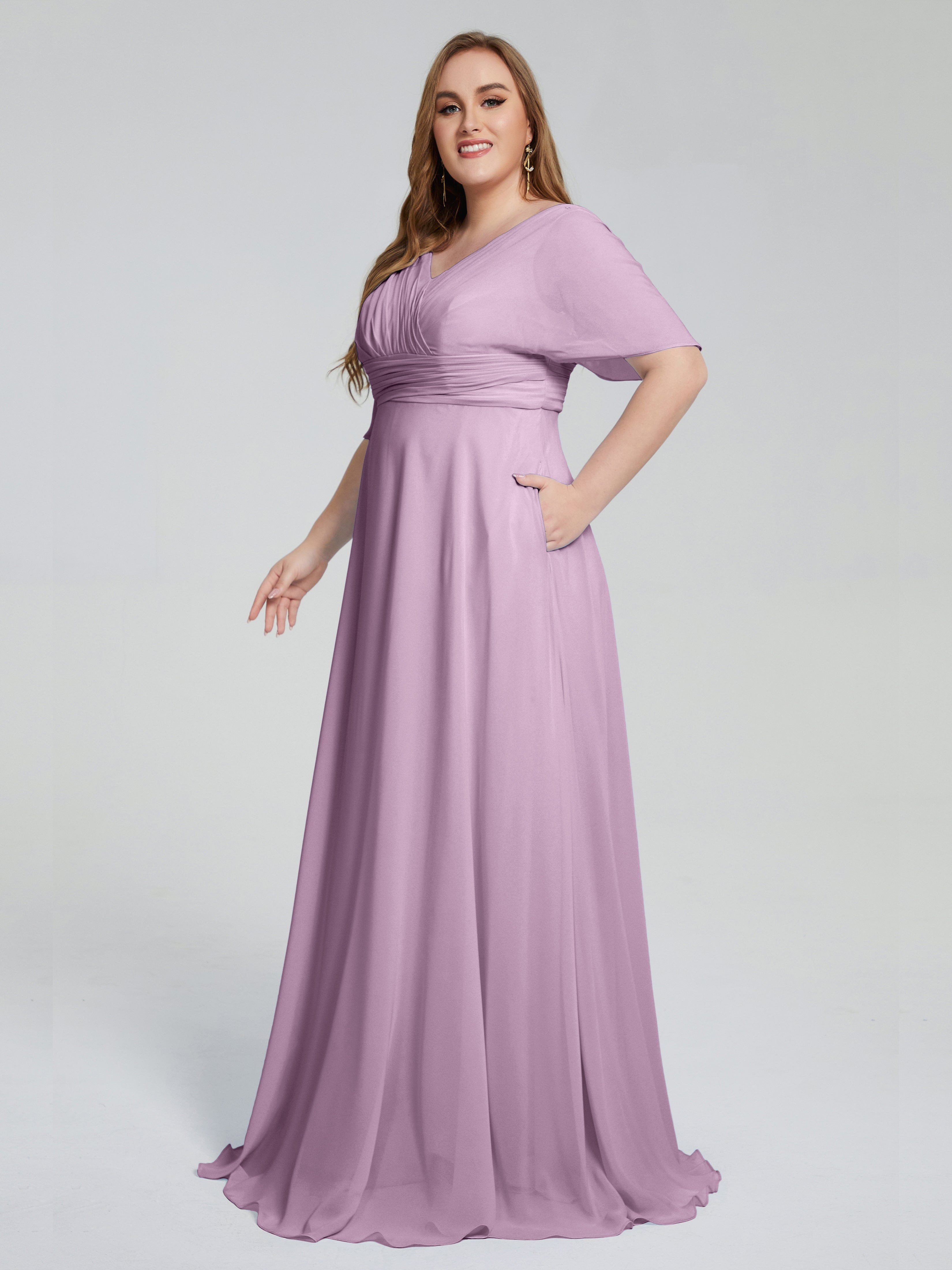 Daniela Sweep Train Plus Size Bridesmaid Dresses with Sleeves
