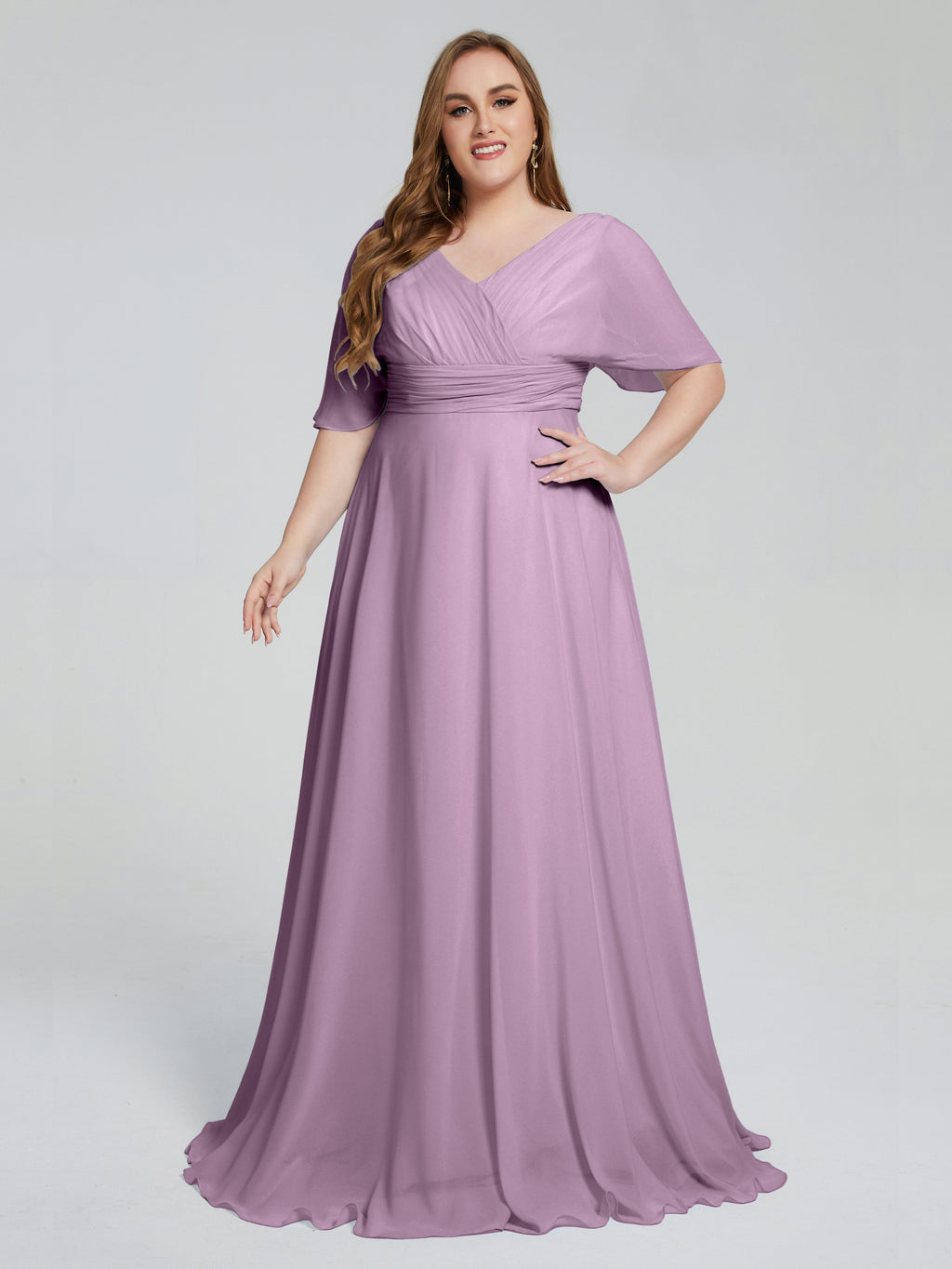 Daniela Sweep Train Plus Size Bridesmaid Dresses with Sleeves