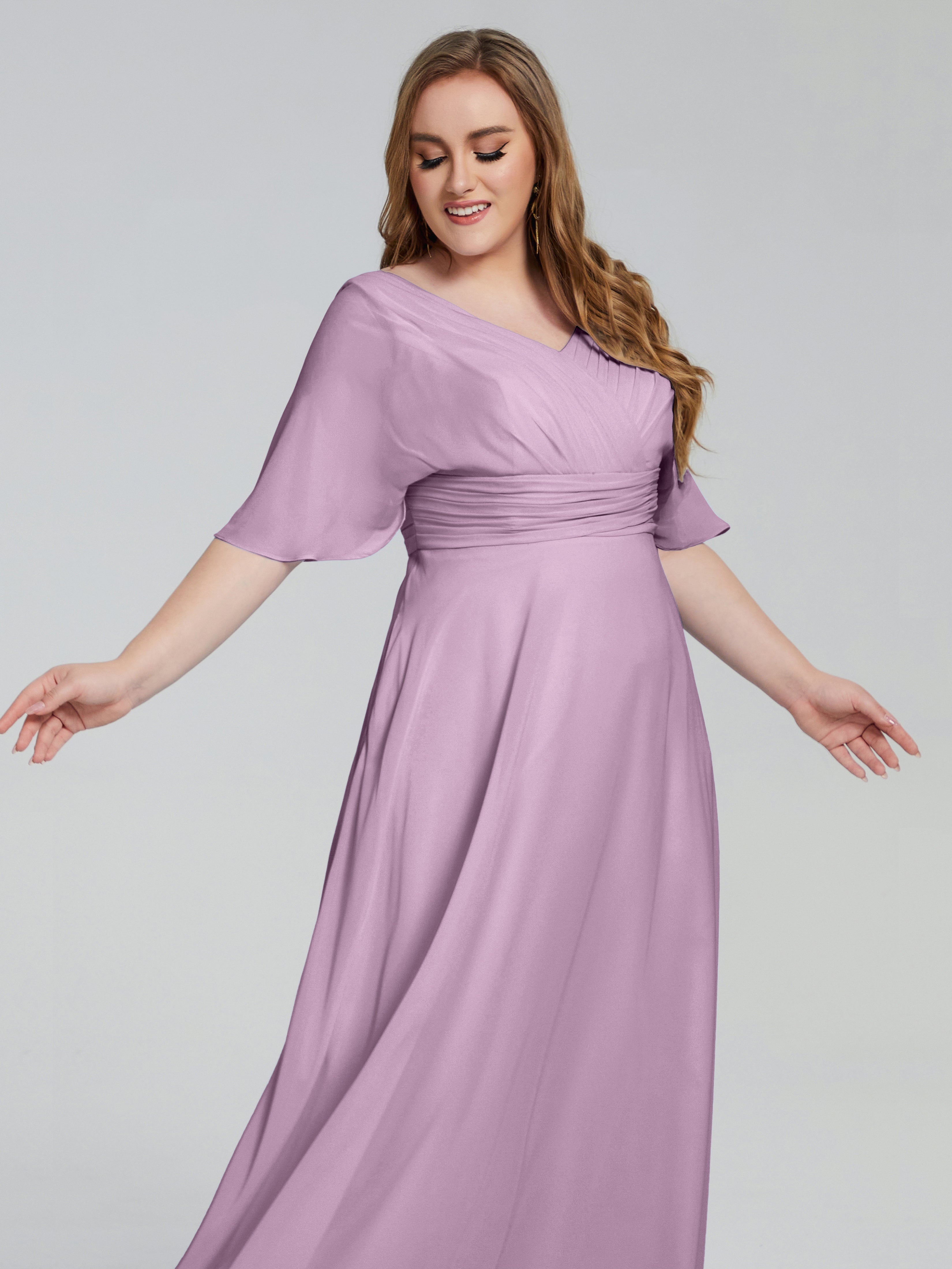 Daniela Sweep Train Plus Size Bridesmaid Dresses with Sleeves