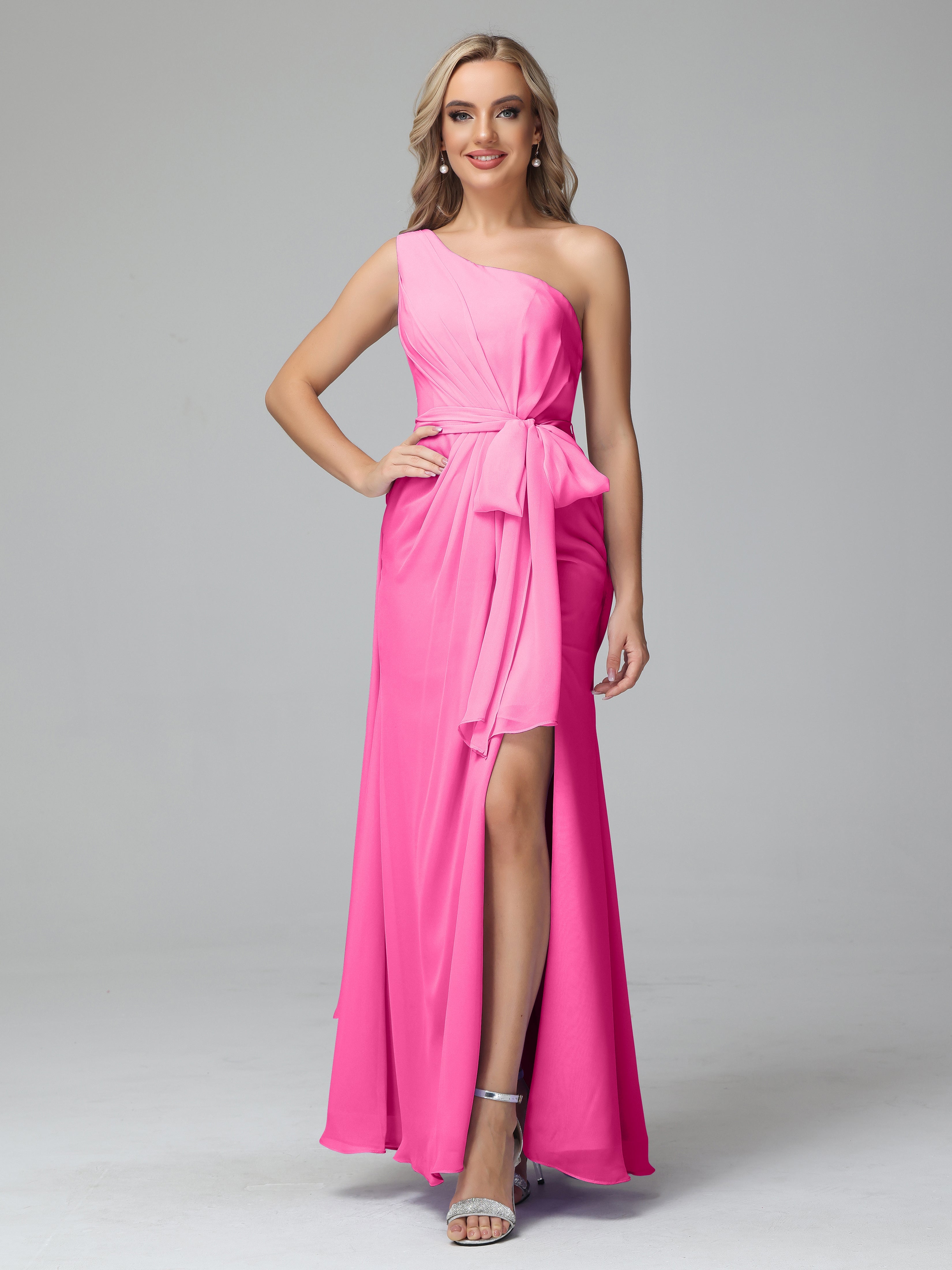 Daphne One Shoulder Chiffon Bridesmaid Dresses With Split
