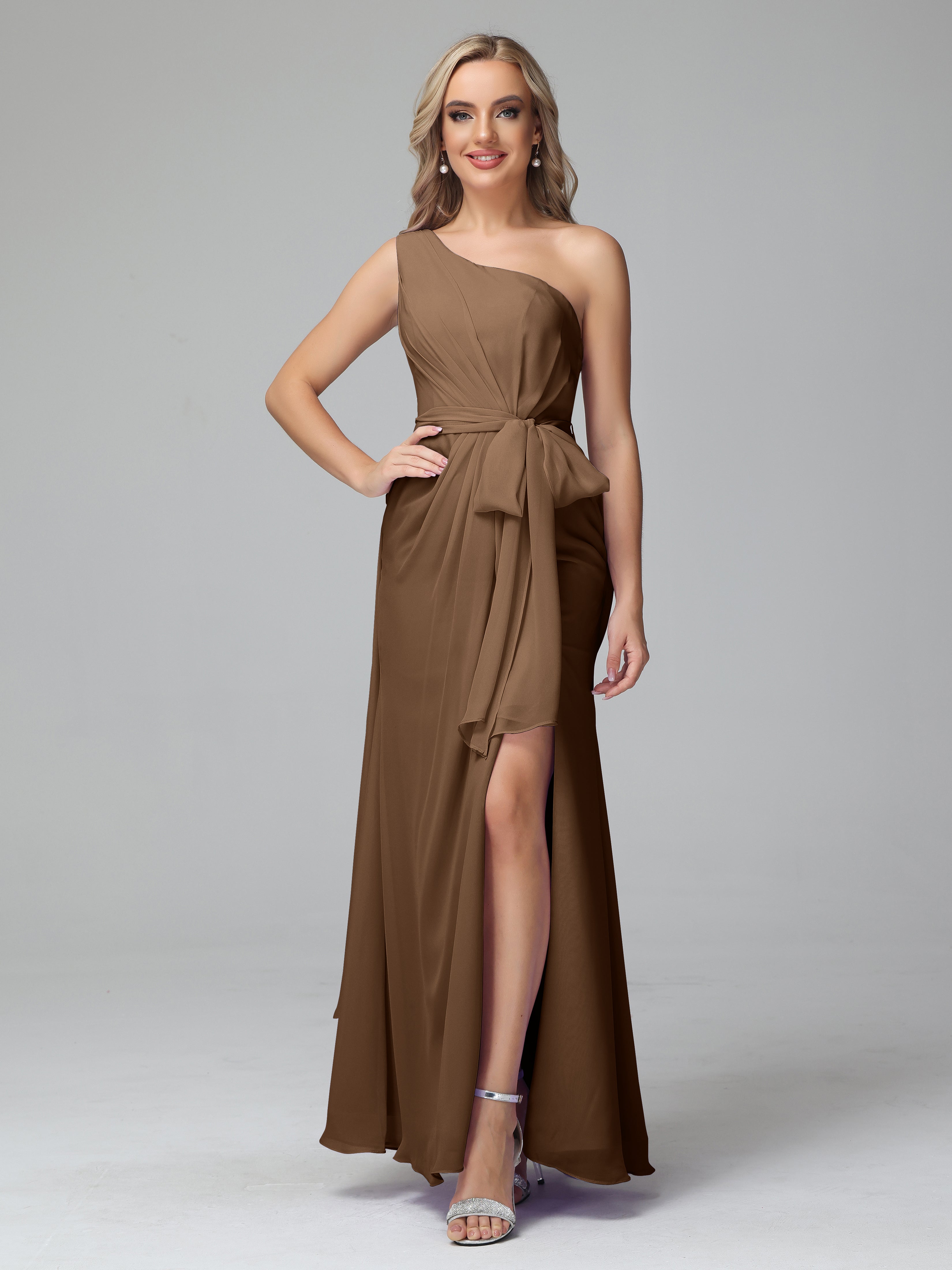 Daphne One Shoulder Chiffon Bridesmaid Dresses With Split