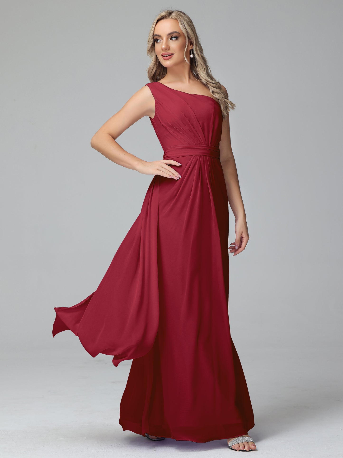Daphne One Shoulder Chiffon Bridesmaid Dresses With Split