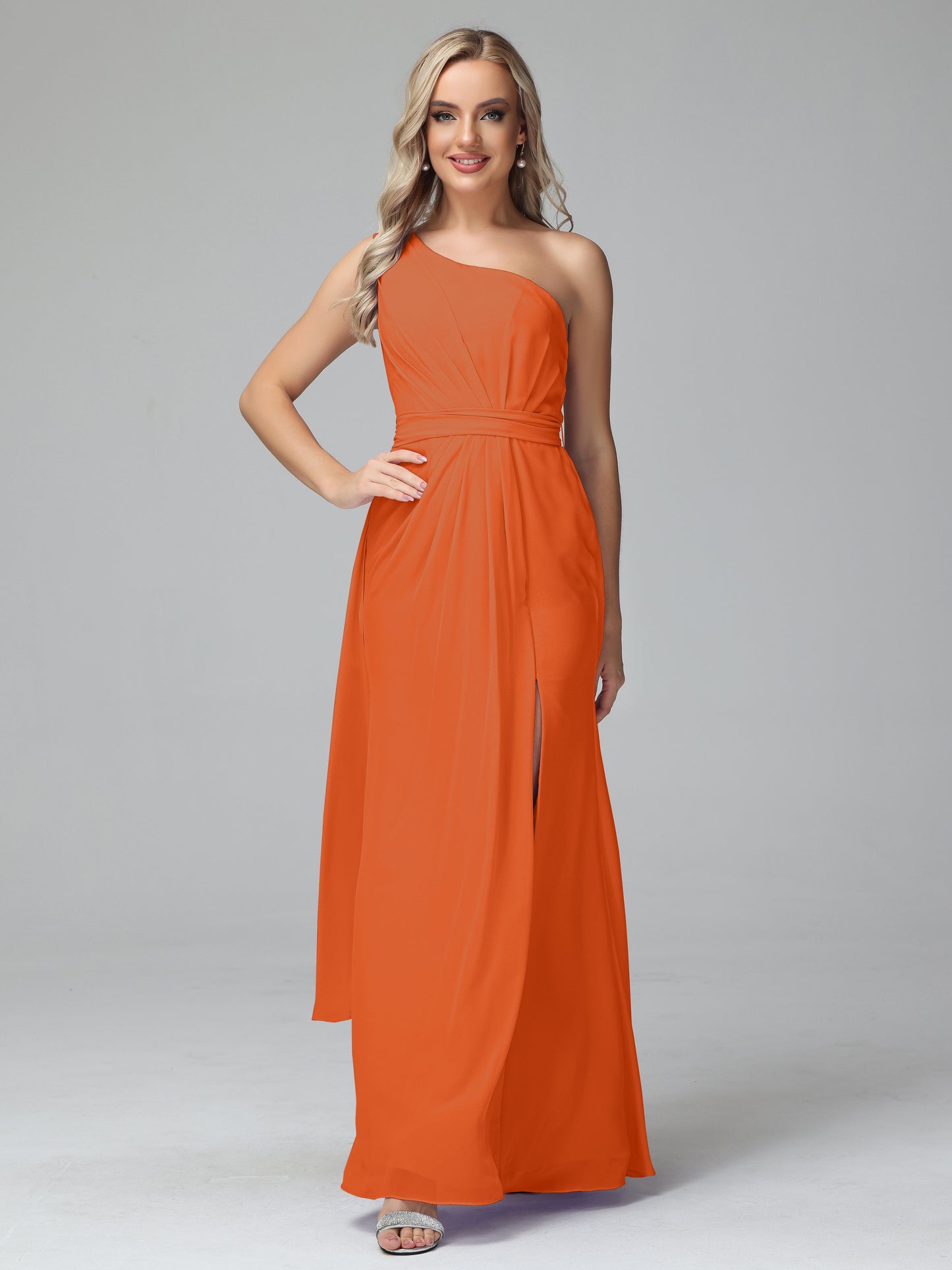 Daphne One Shoulder Chiffon Bridesmaid Dresses With Split