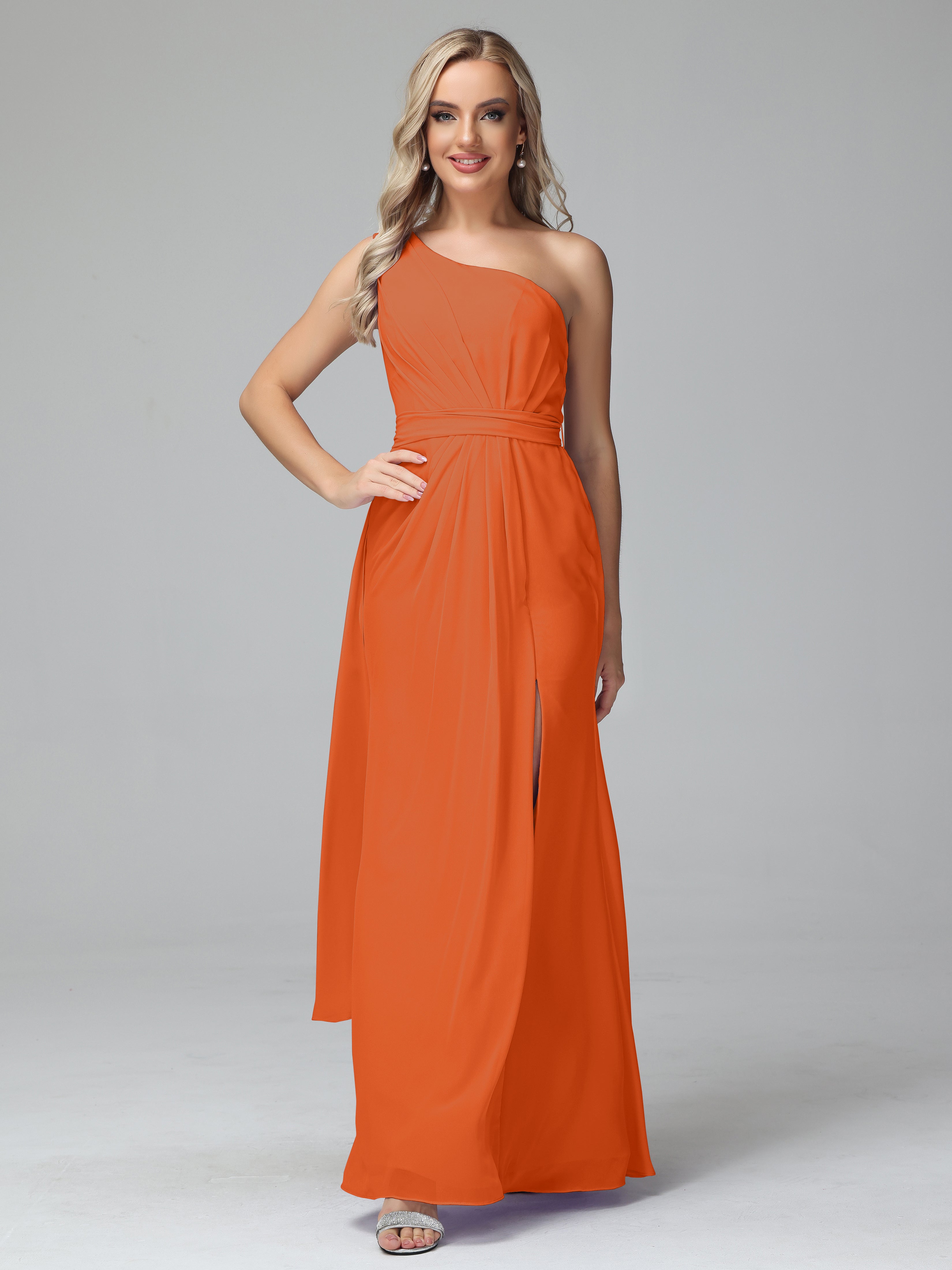 Daphne One Shoulder Chiffon Bridesmaid Dresses With Split