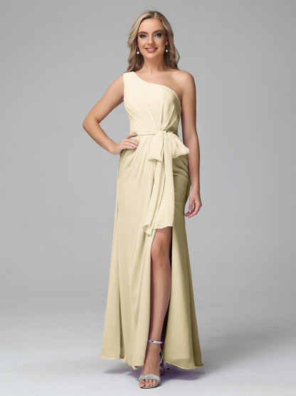 Daphne One Shoulder Chiffon Bridesmaid Dresses With Split
