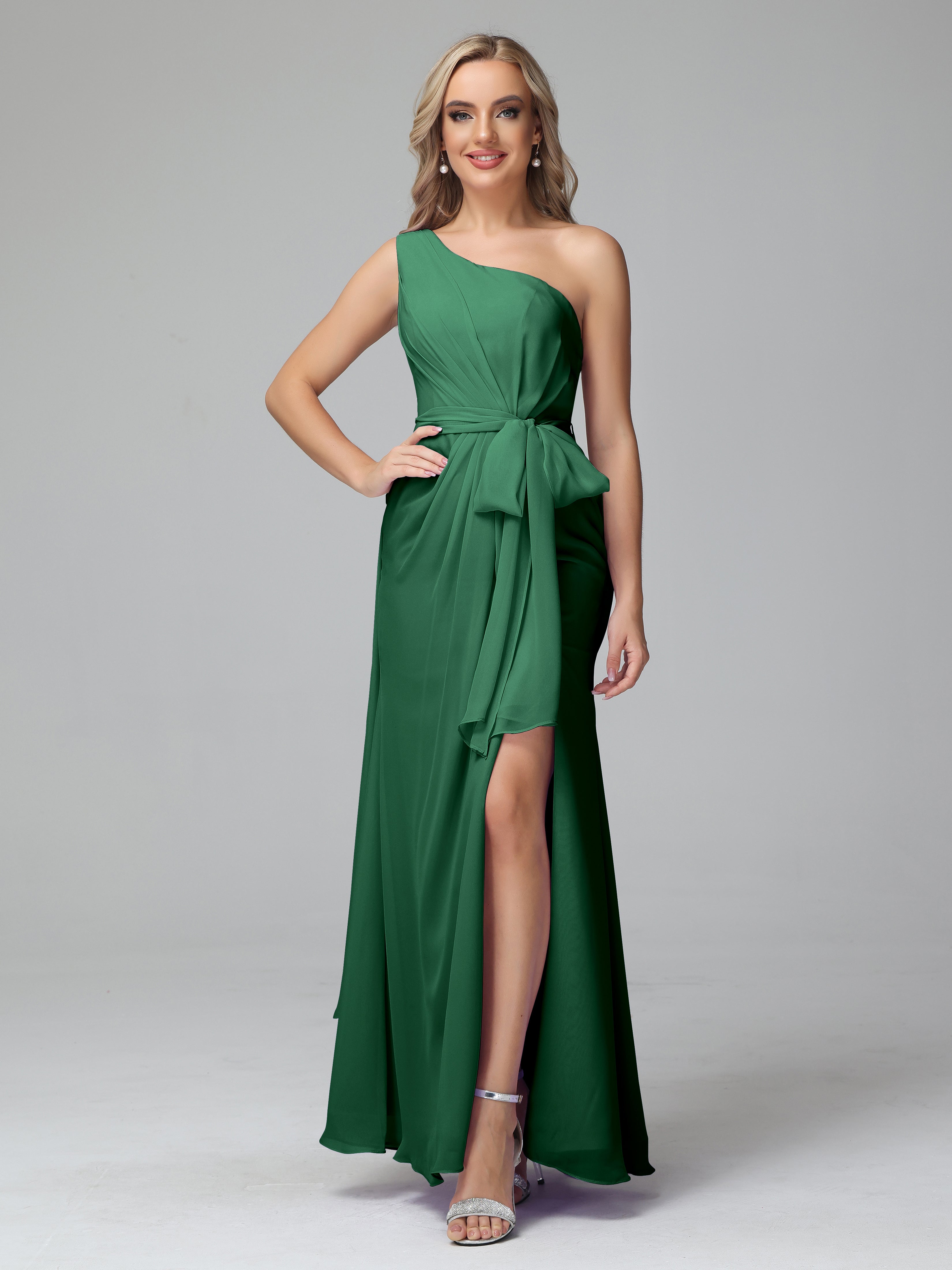 Daphne One Shoulder Chiffon Bridesmaid Dresses With Split
