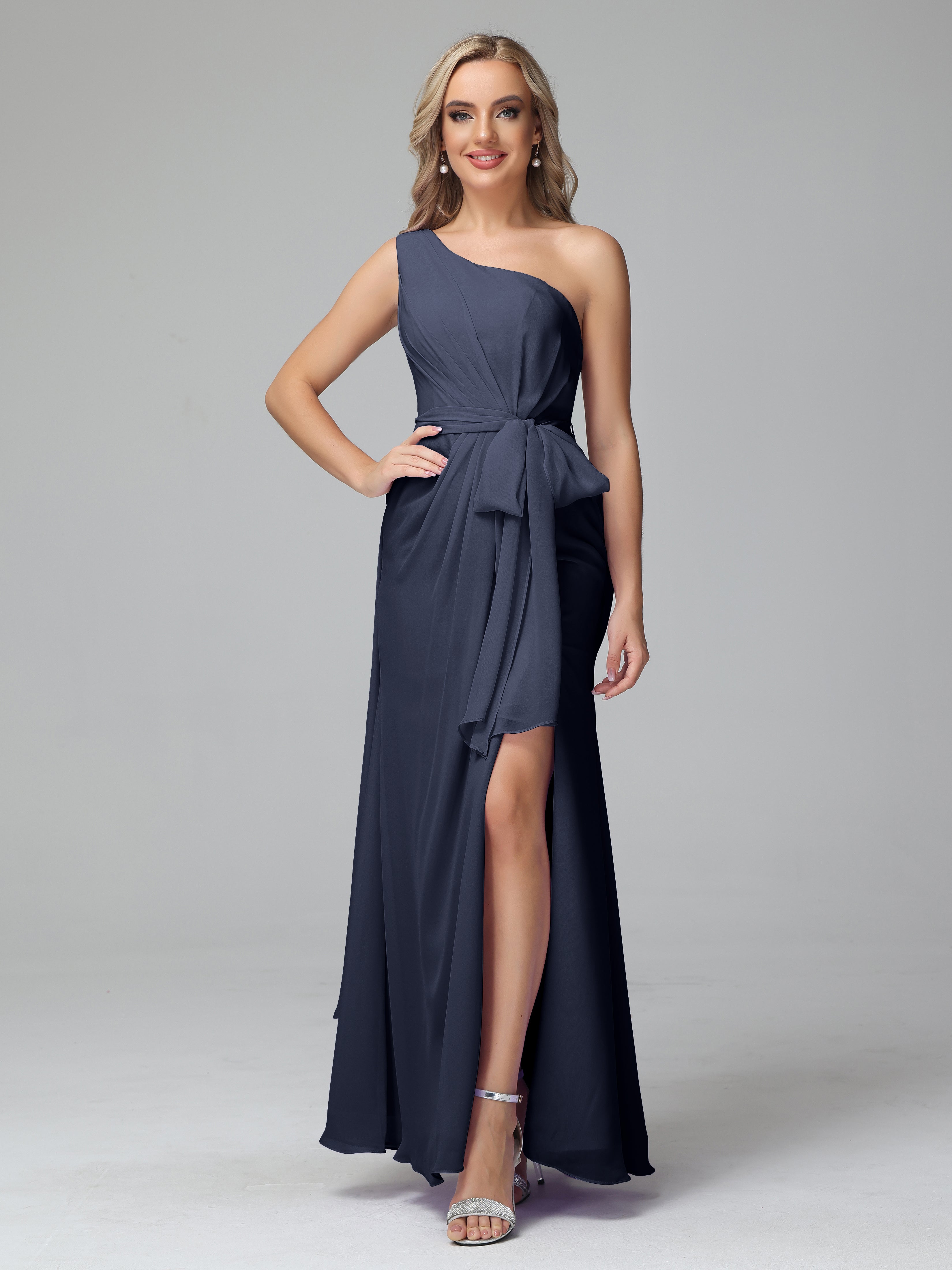 Daphne One Shoulder Chiffon Bridesmaid Dresses With Split