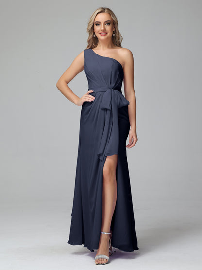 Daphne One Shoulder Chiffon Bridesmaid Dresses With Split