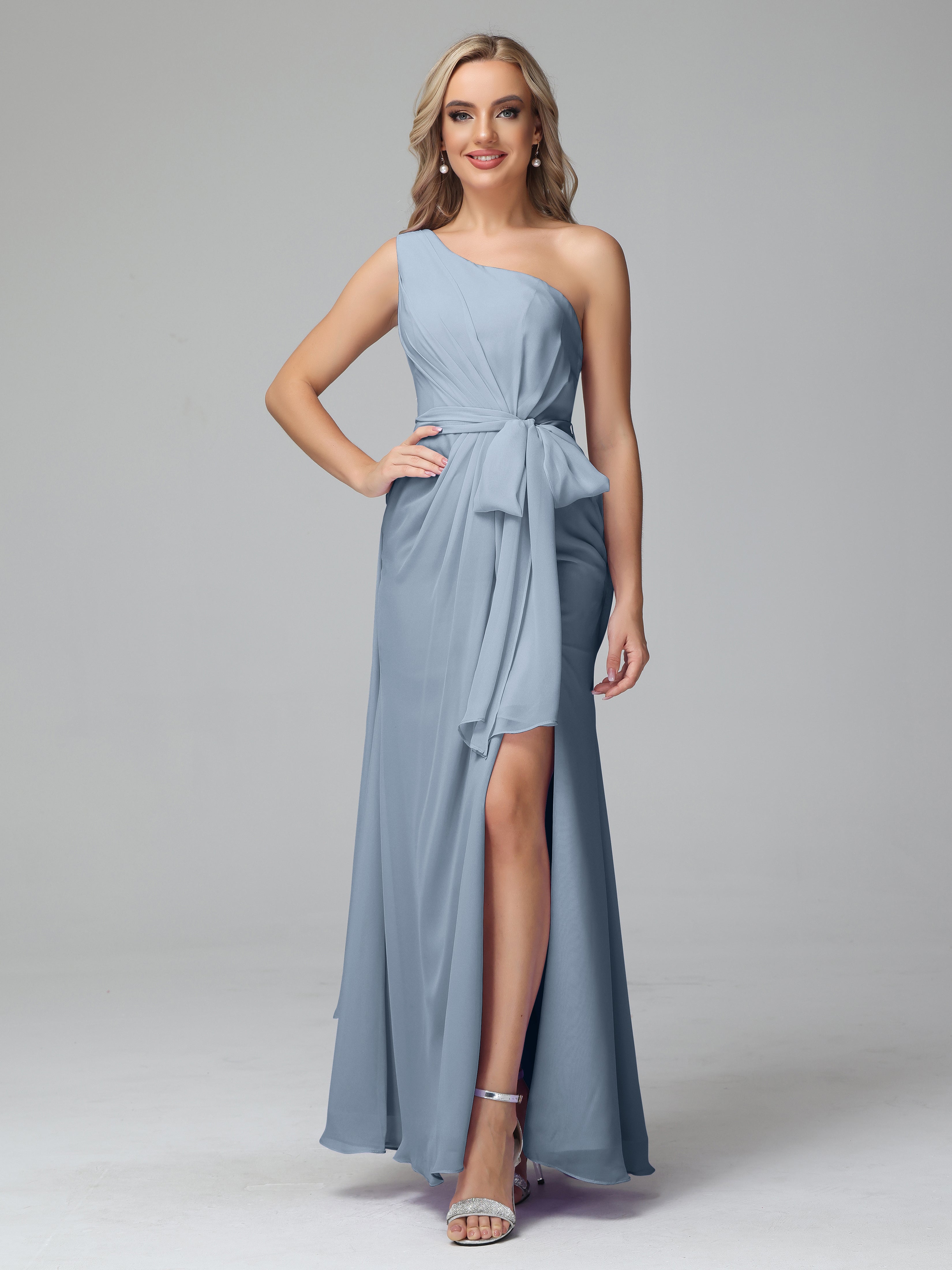 Daphne One Shoulder Chiffon Bridesmaid Dresses With Split