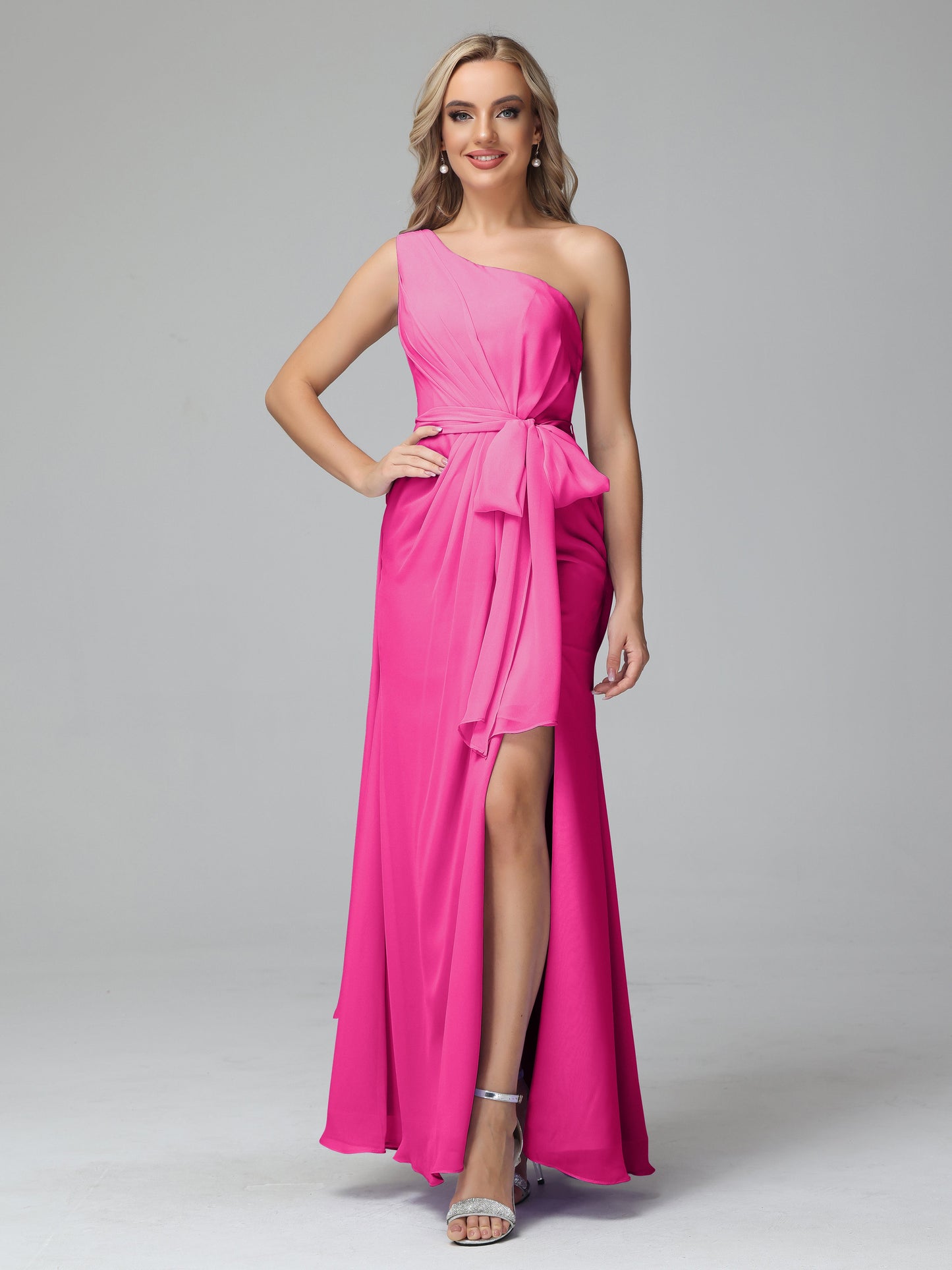 Daphne One Shoulder Chiffon Bridesmaid Dresses With Split