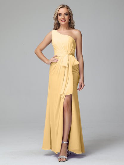 Daphne One Shoulder Chiffon Bridesmaid Dresses With Split