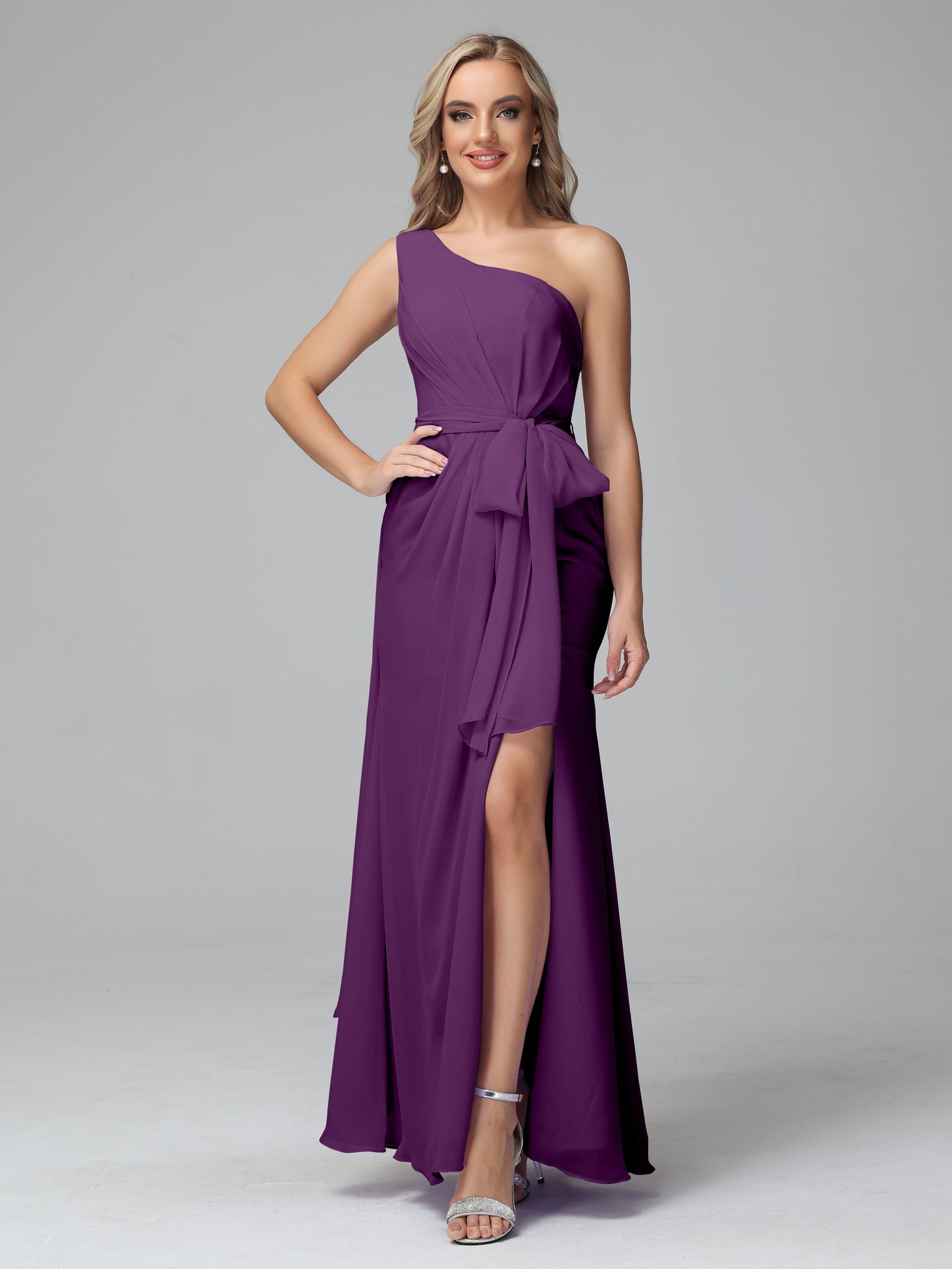 Daphne One Shoulder Chiffon Bridesmaid Dresses With Split