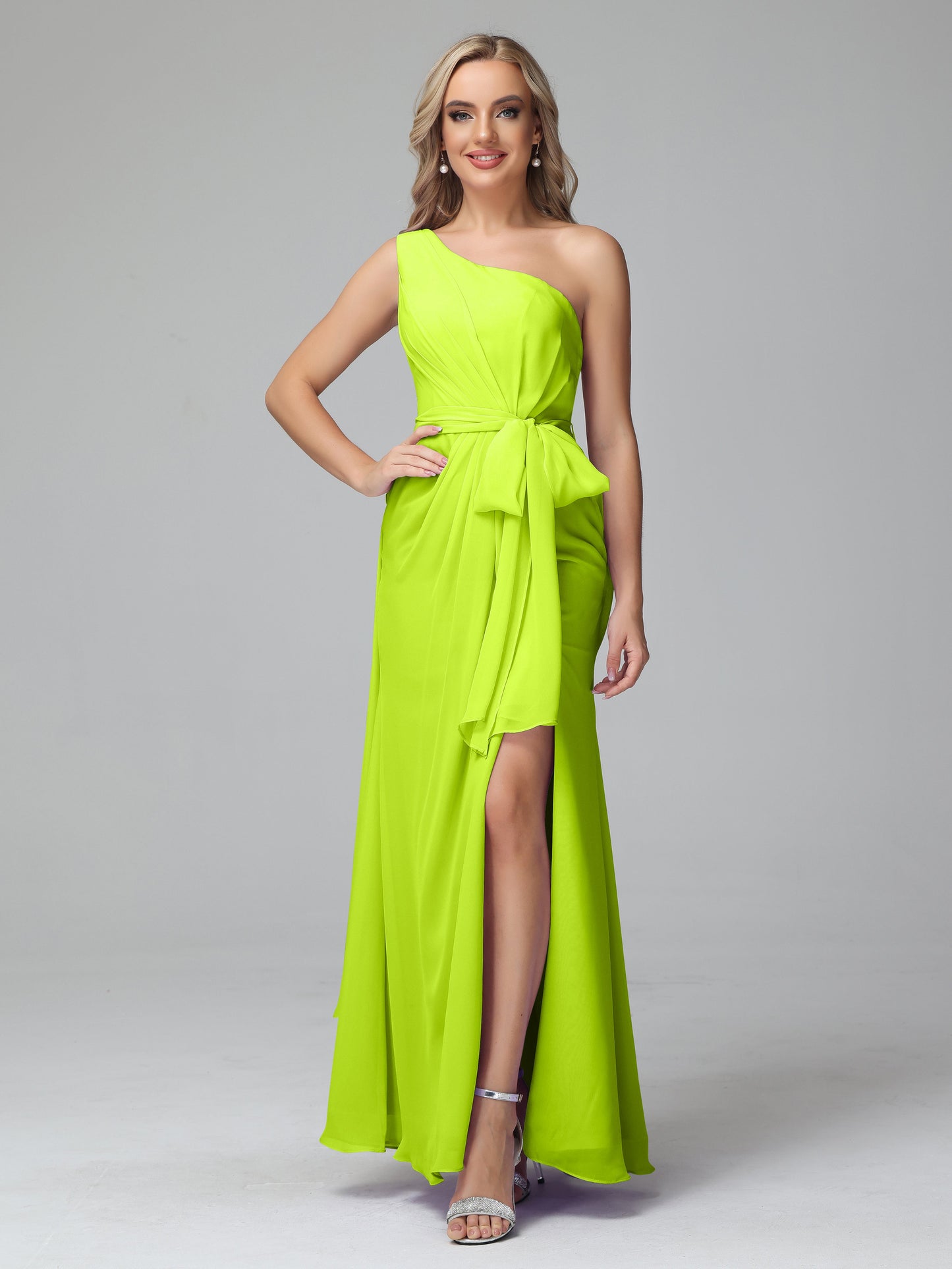 Daphne One Shoulder Chiffon Bridesmaid Dresses With Split
