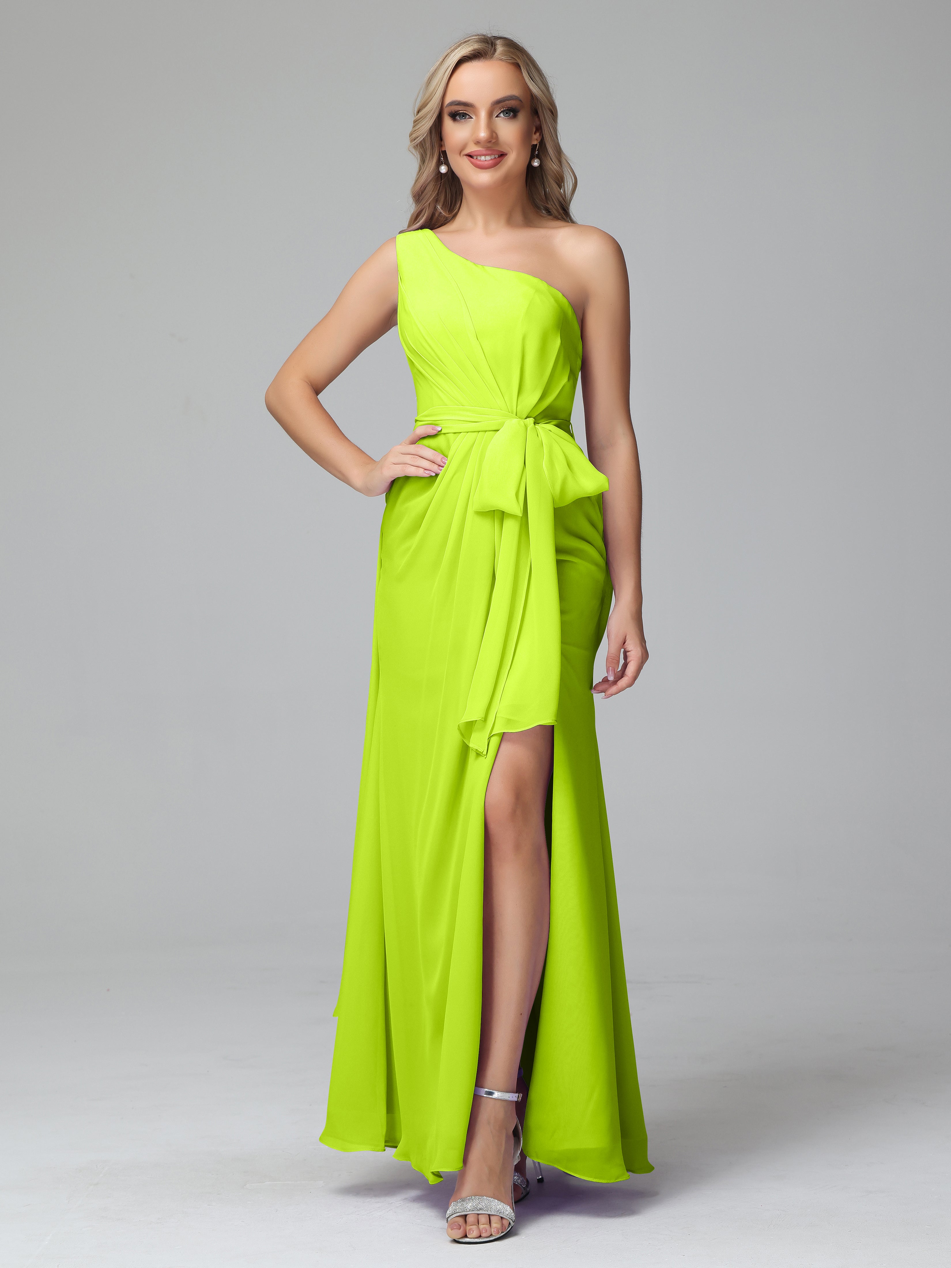 Daphne One Shoulder Chiffon Bridesmaid Dresses With Split