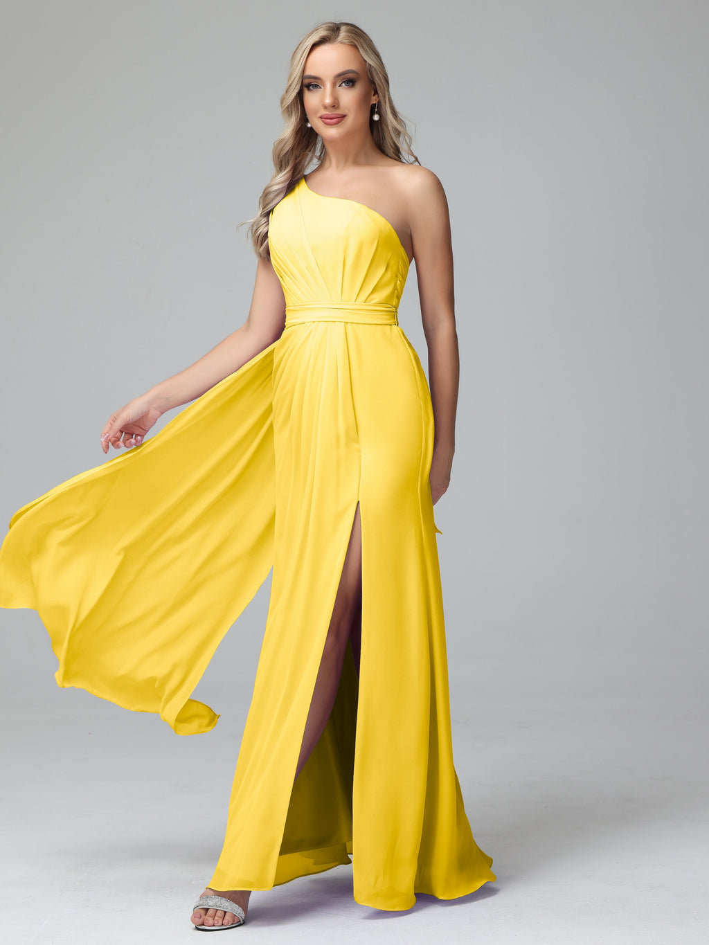 Daphne One Shoulder Chiffon Bridesmaid Dresses With Split