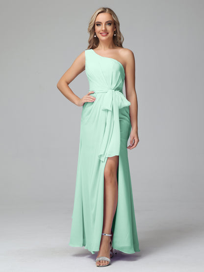 Daphne One Shoulder Chiffon Bridesmaid Dresses With Split