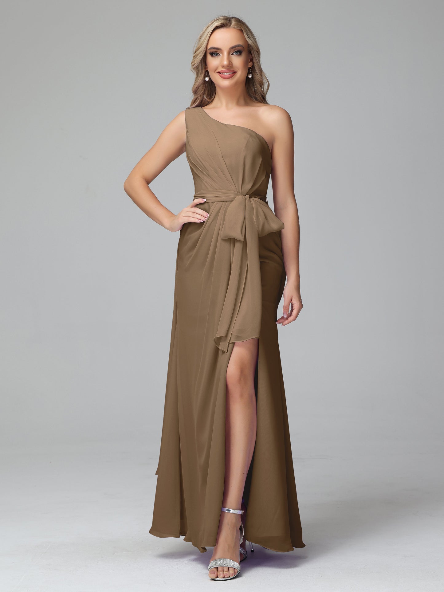 Daphne One Shoulder Chiffon Bridesmaid Dresses With Split