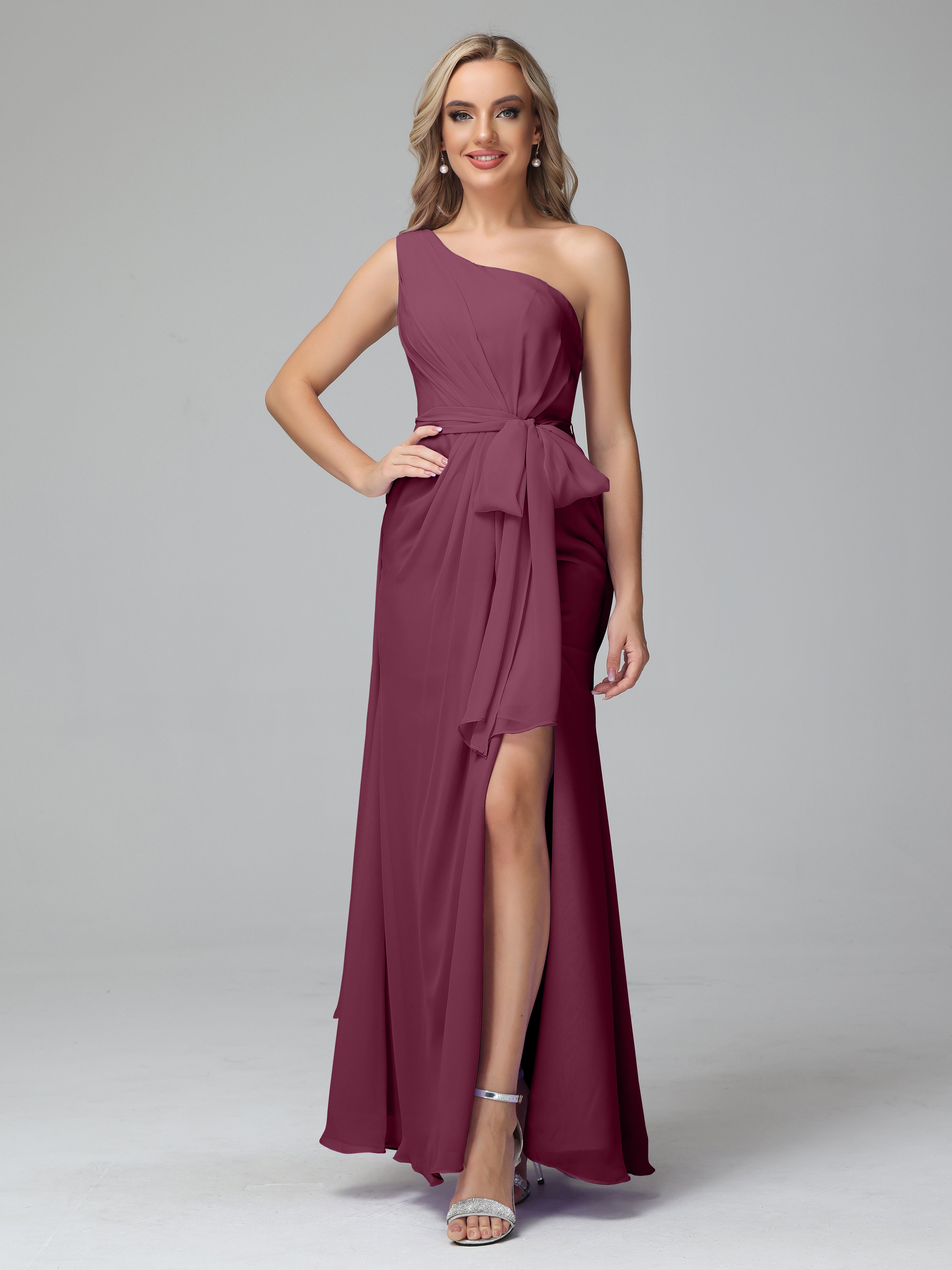 Daphne One Shoulder Chiffon Bridesmaid Dresses With Split