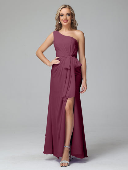 Daphne One Shoulder Chiffon Bridesmaid Dresses With Split