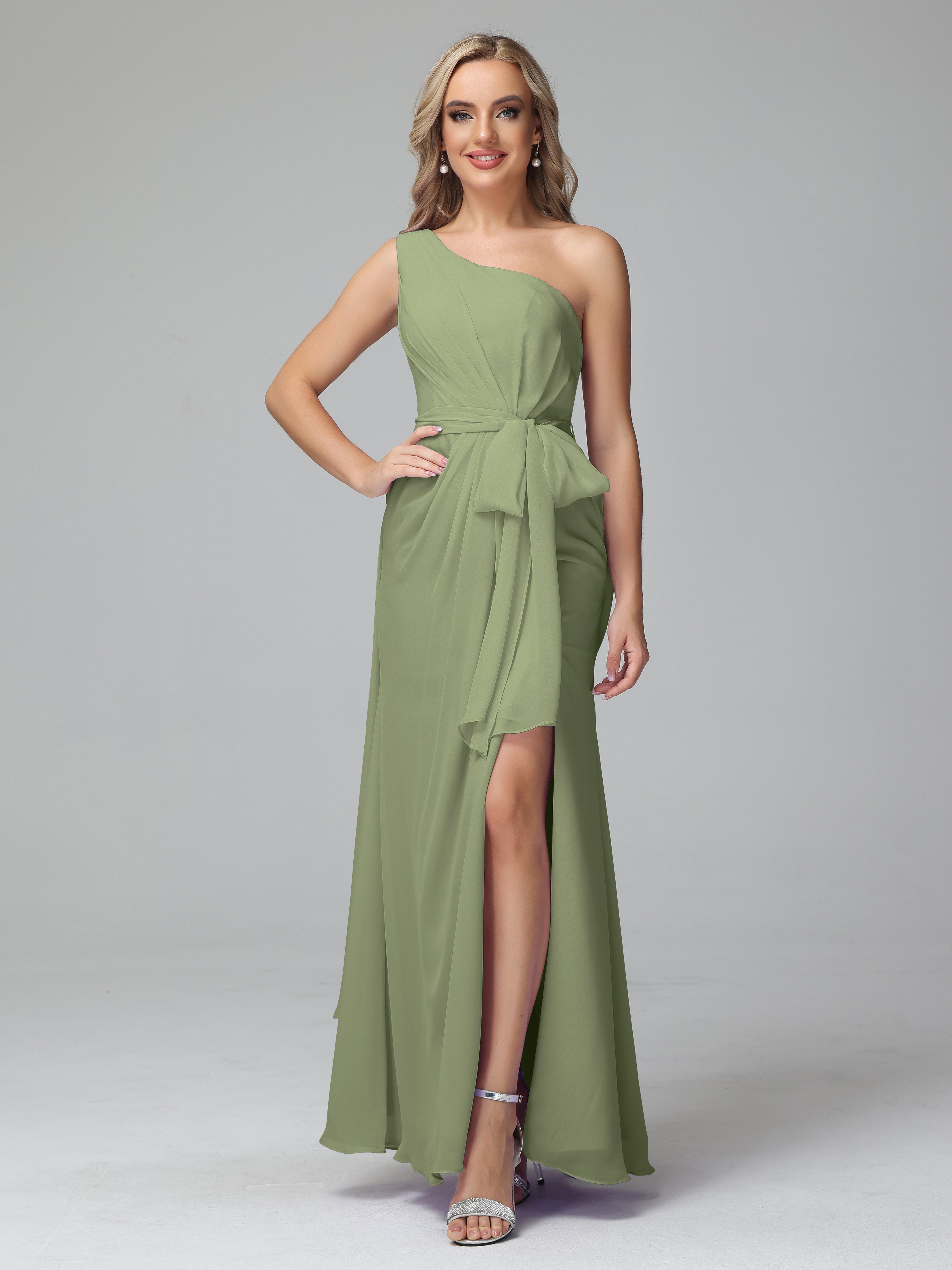 Daphne One Shoulder Chiffon Bridesmaid Dresses With Split