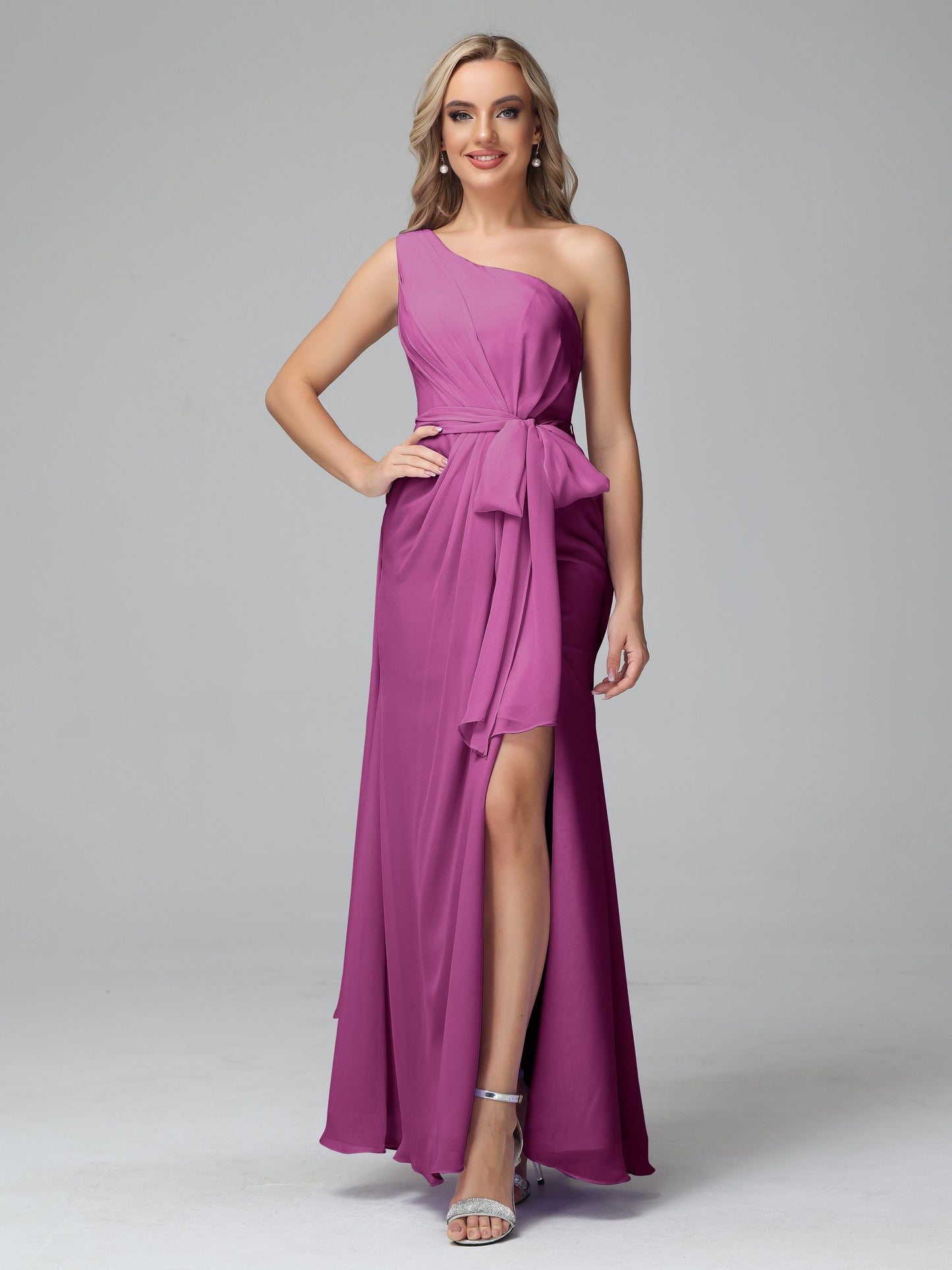 Daphne One Shoulder Chiffon Bridesmaid Dresses With Split