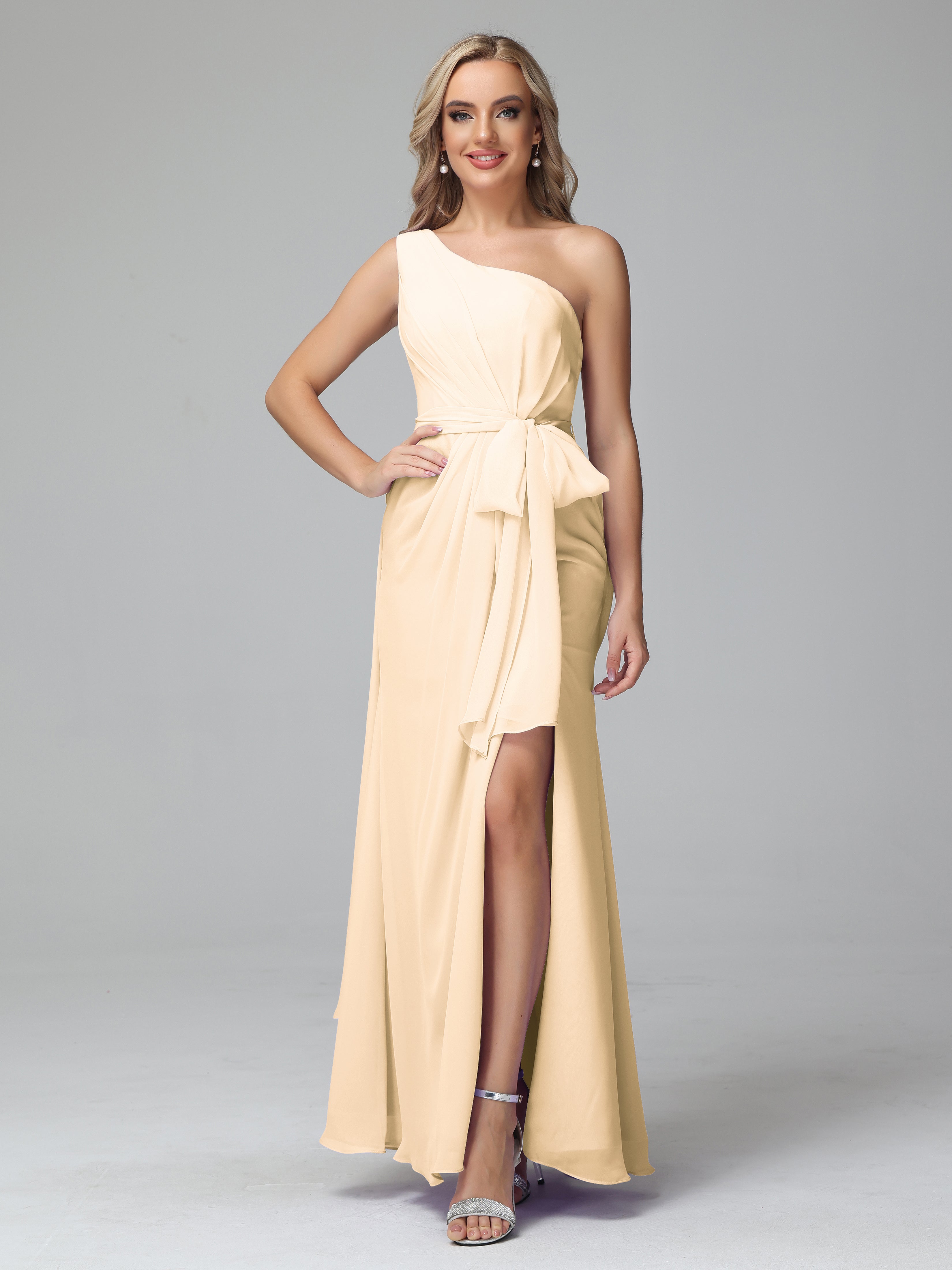Daphne One Shoulder Chiffon Bridesmaid Dresses With Split
