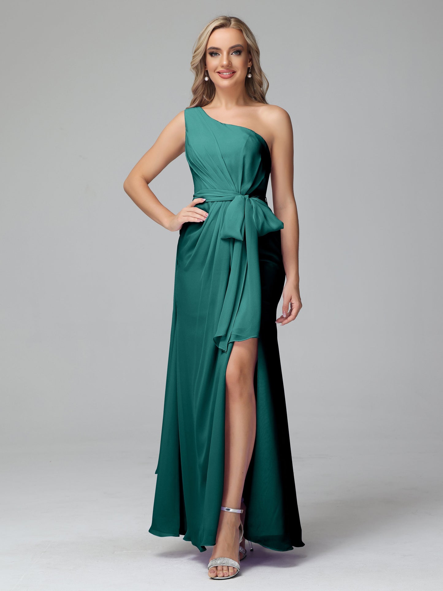Daphne One Shoulder Chiffon Bridesmaid Dresses With Split