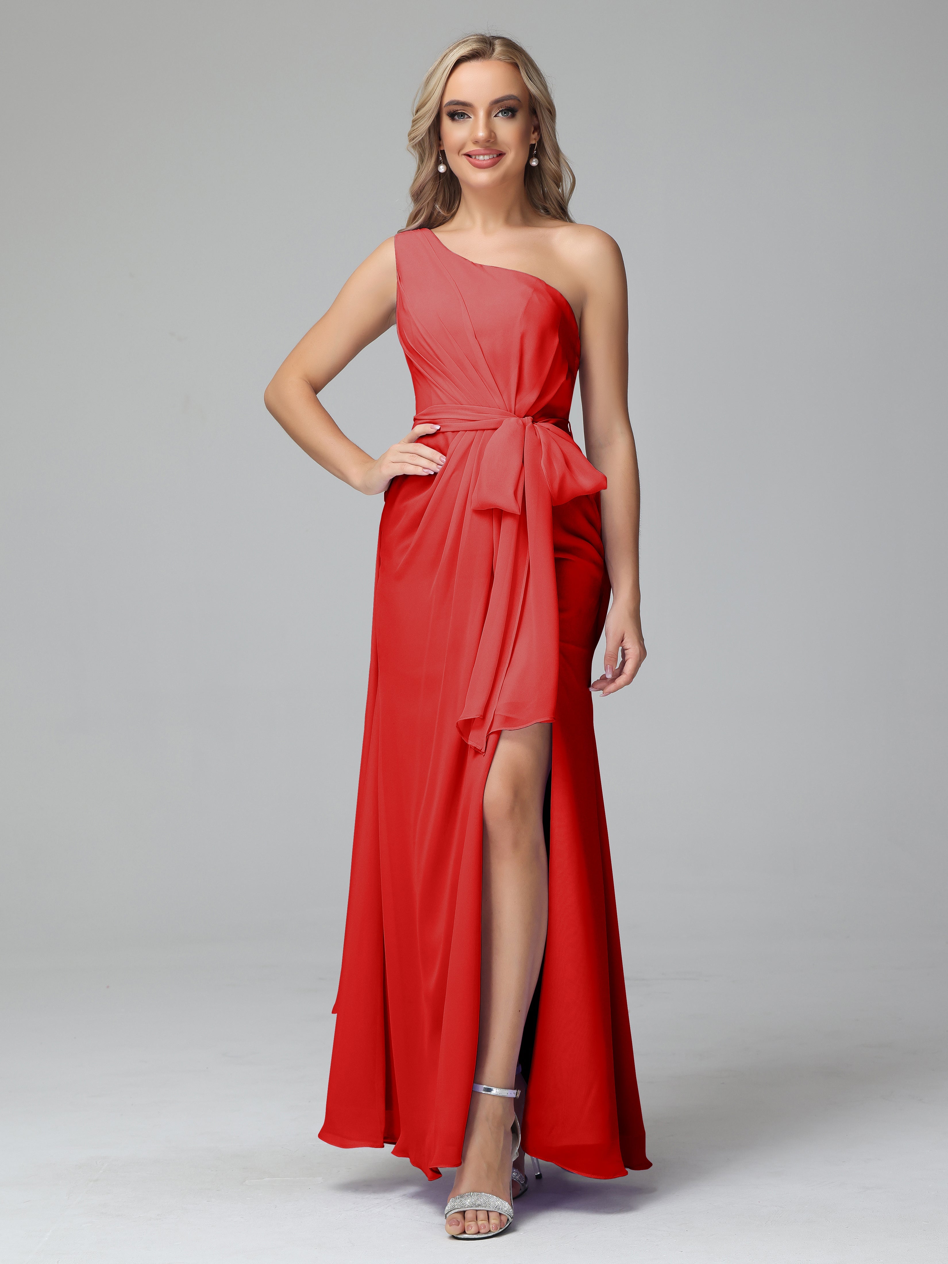 Daphne One Shoulder Chiffon Bridesmaid Dresses With Split