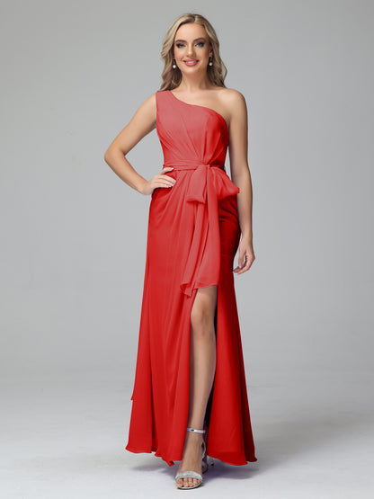 Daphne One Shoulder Chiffon Bridesmaid Dresses With Split