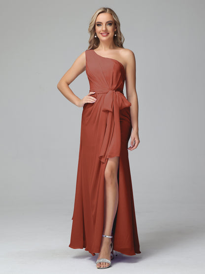 Daphne One Shoulder Chiffon Bridesmaid Dresses With Split