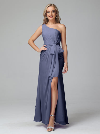 Daphne One Shoulder Chiffon Bridesmaid Dresses With Split