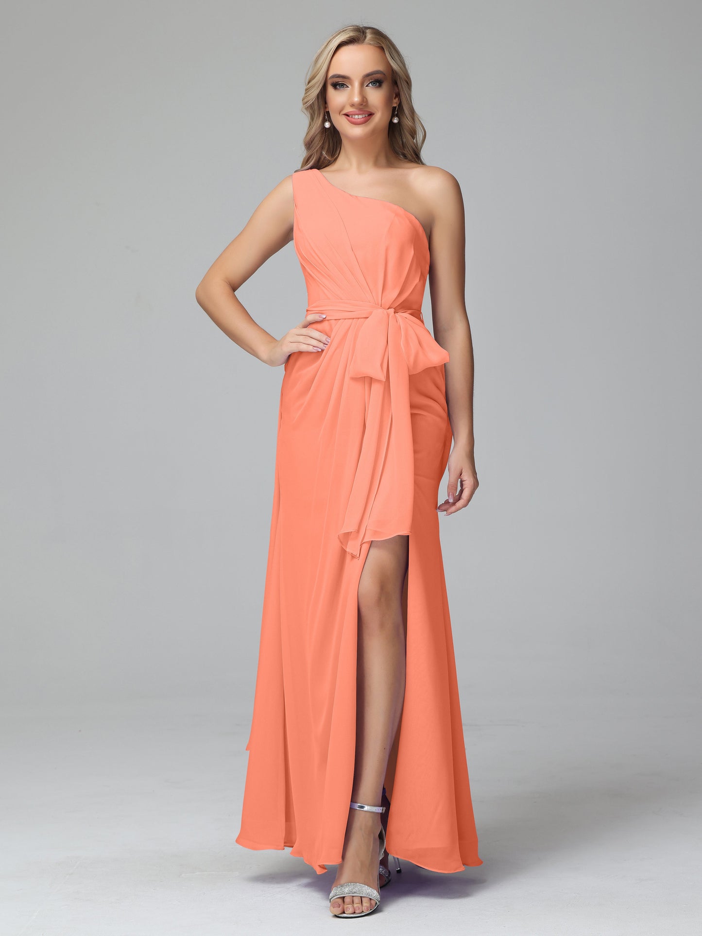 Daphne One Shoulder Chiffon Bridesmaid Dresses With Split