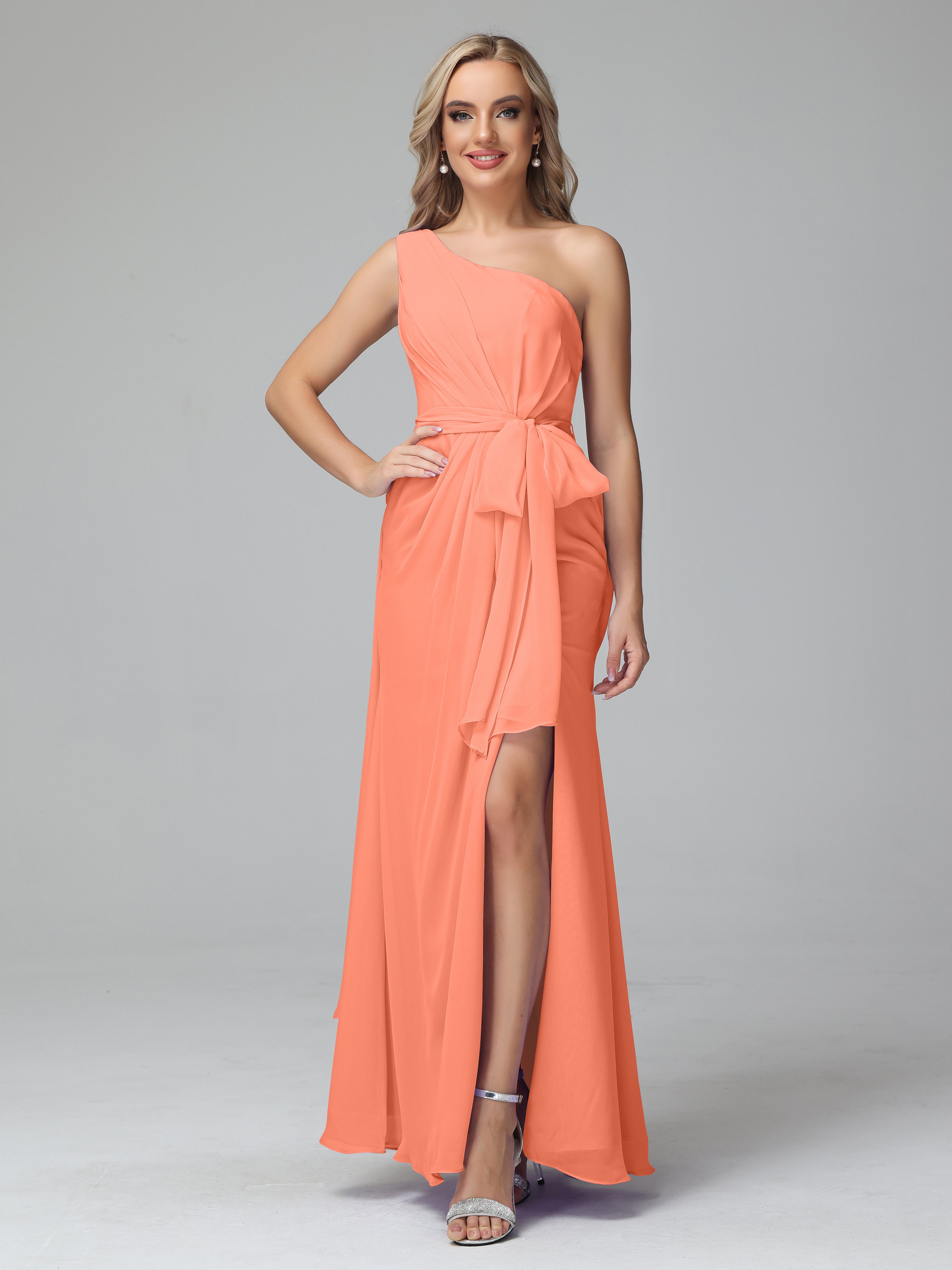 Daphne One Shoulder Chiffon Bridesmaid Dresses With Split