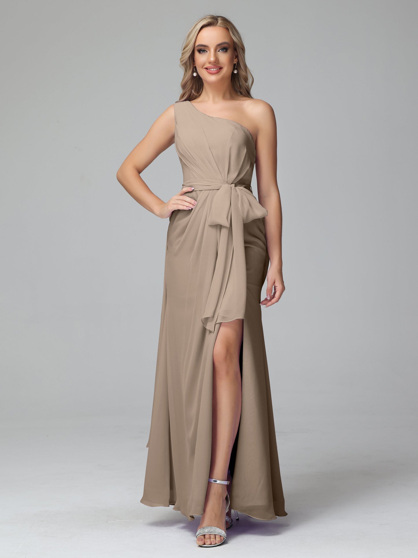 Daphne One Shoulder Chiffon Bridesmaid Dresses With Split