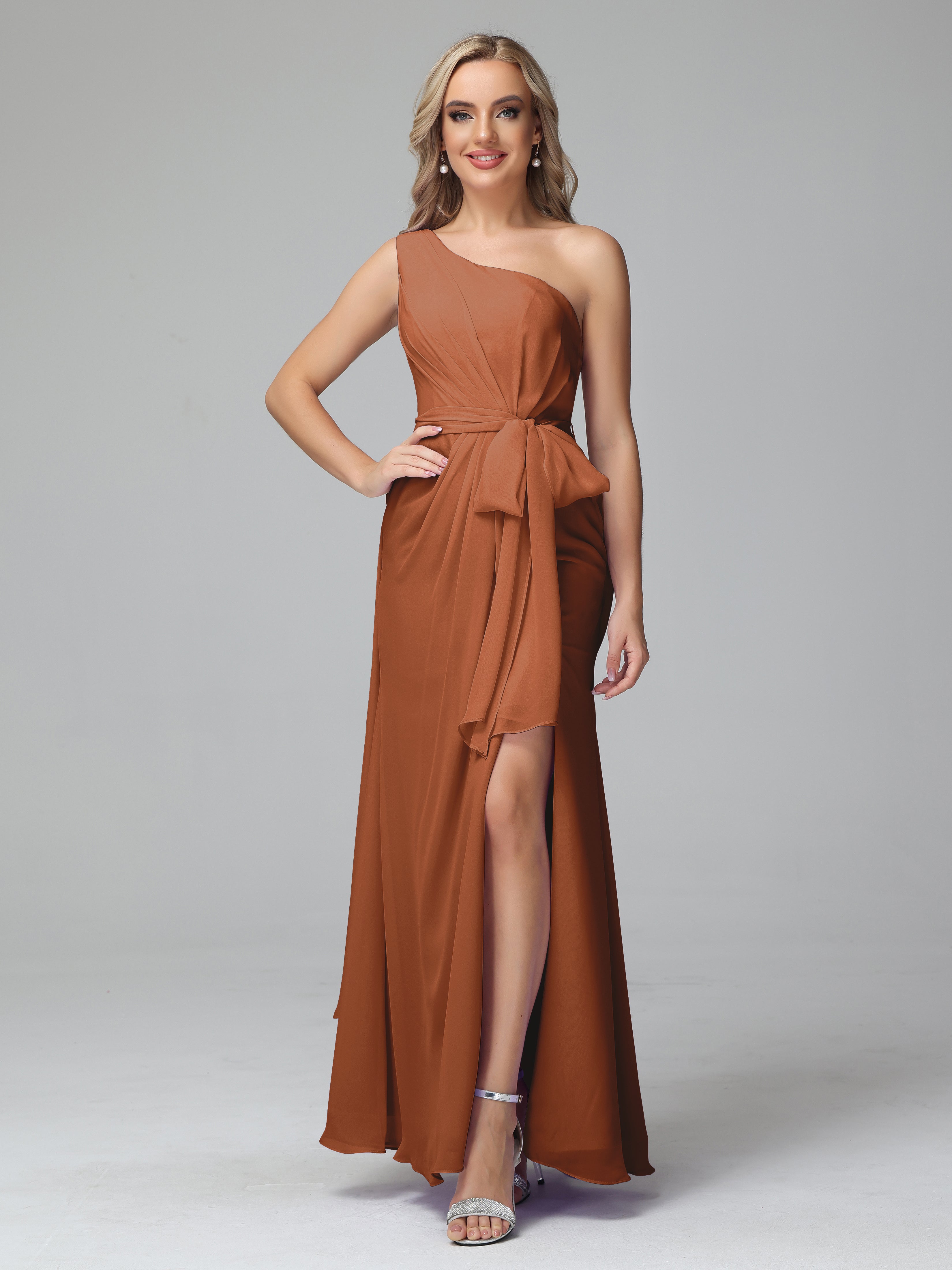 Daphne One Shoulder Chiffon Bridesmaid Dresses With Split