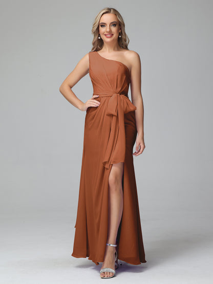 Daphne One Shoulder Chiffon Bridesmaid Dresses With Split