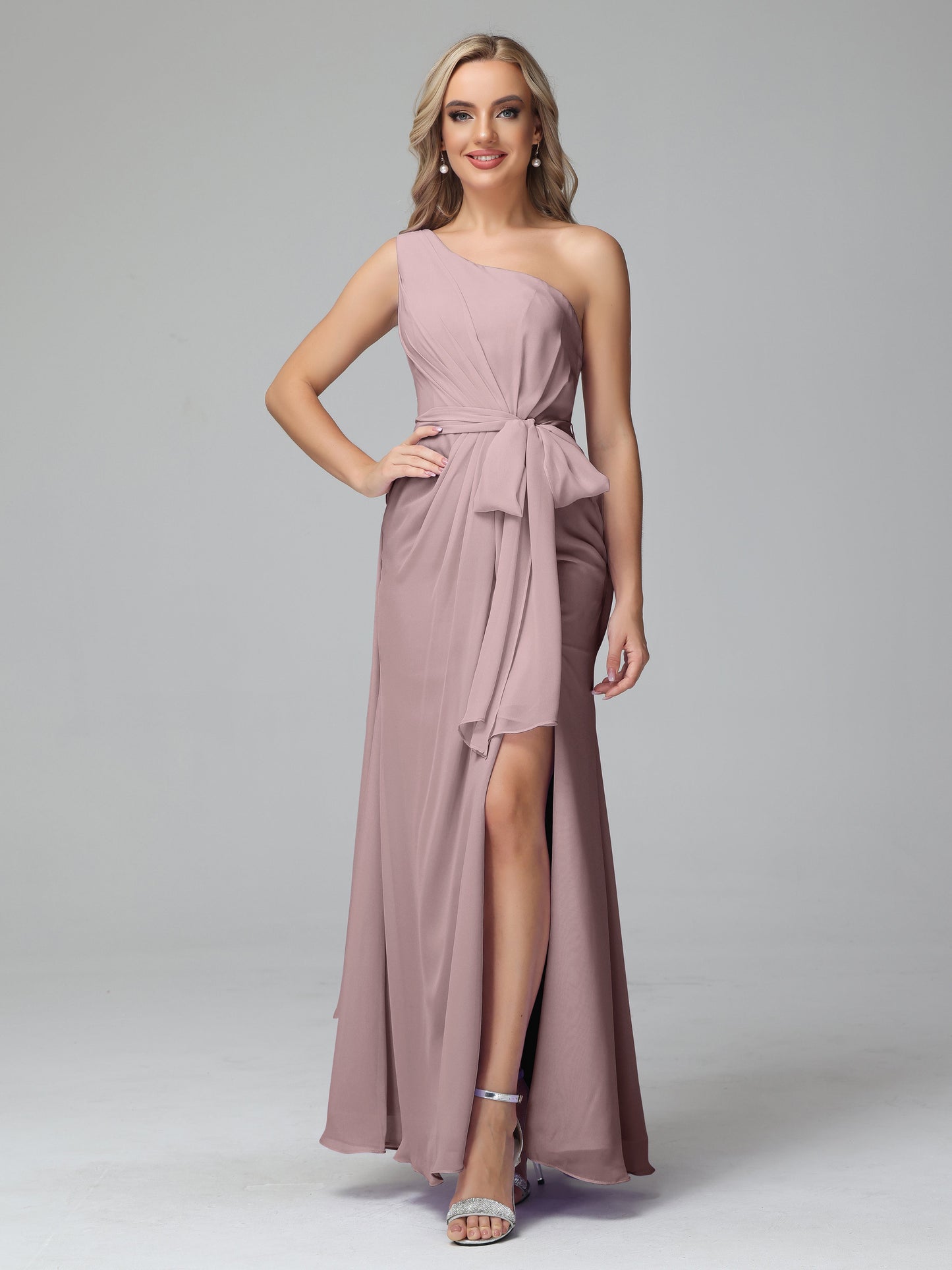 Daphne One Shoulder Chiffon Bridesmaid Dresses With Split