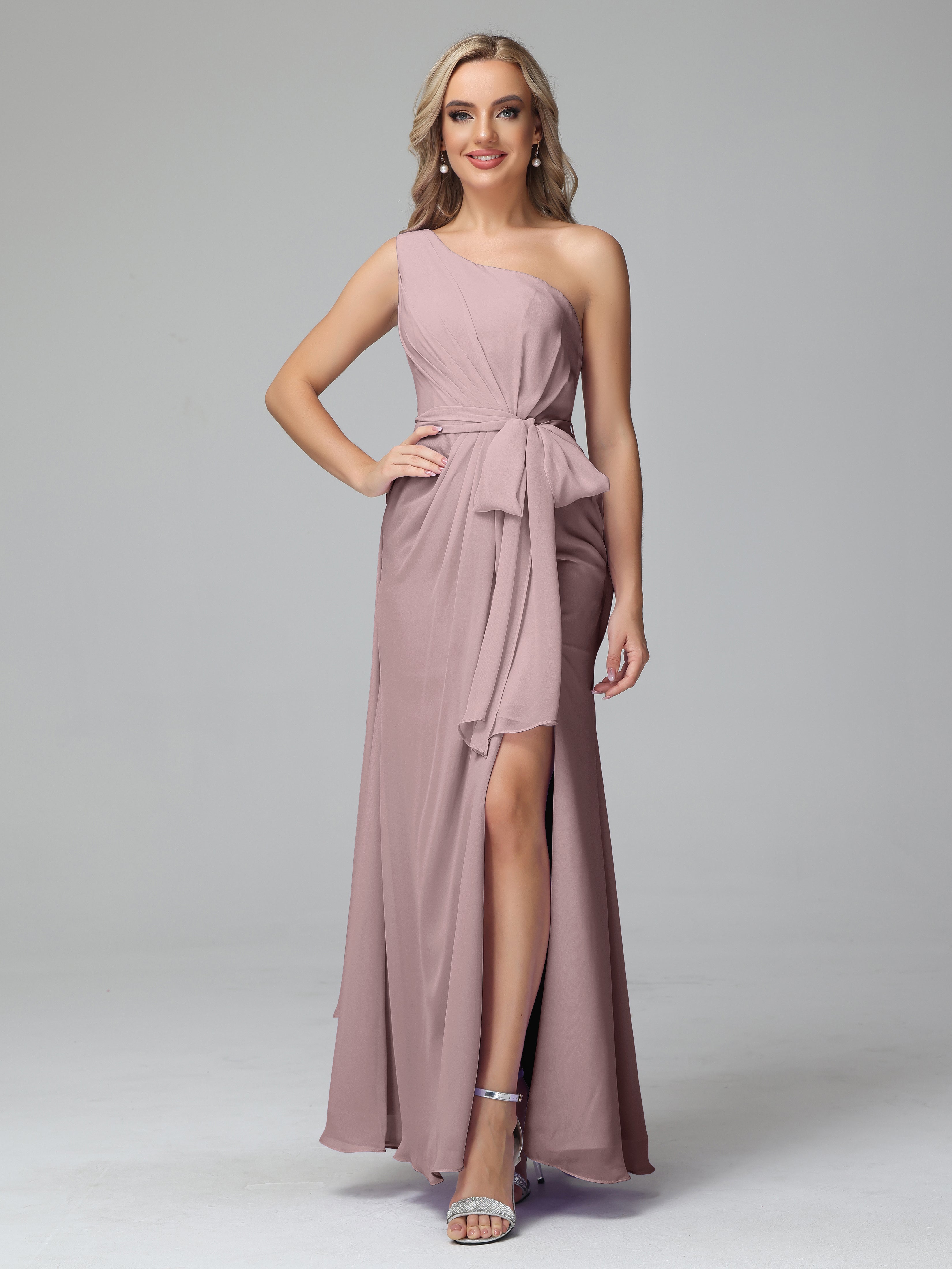 Daphne One Shoulder Chiffon Bridesmaid Dresses With Split