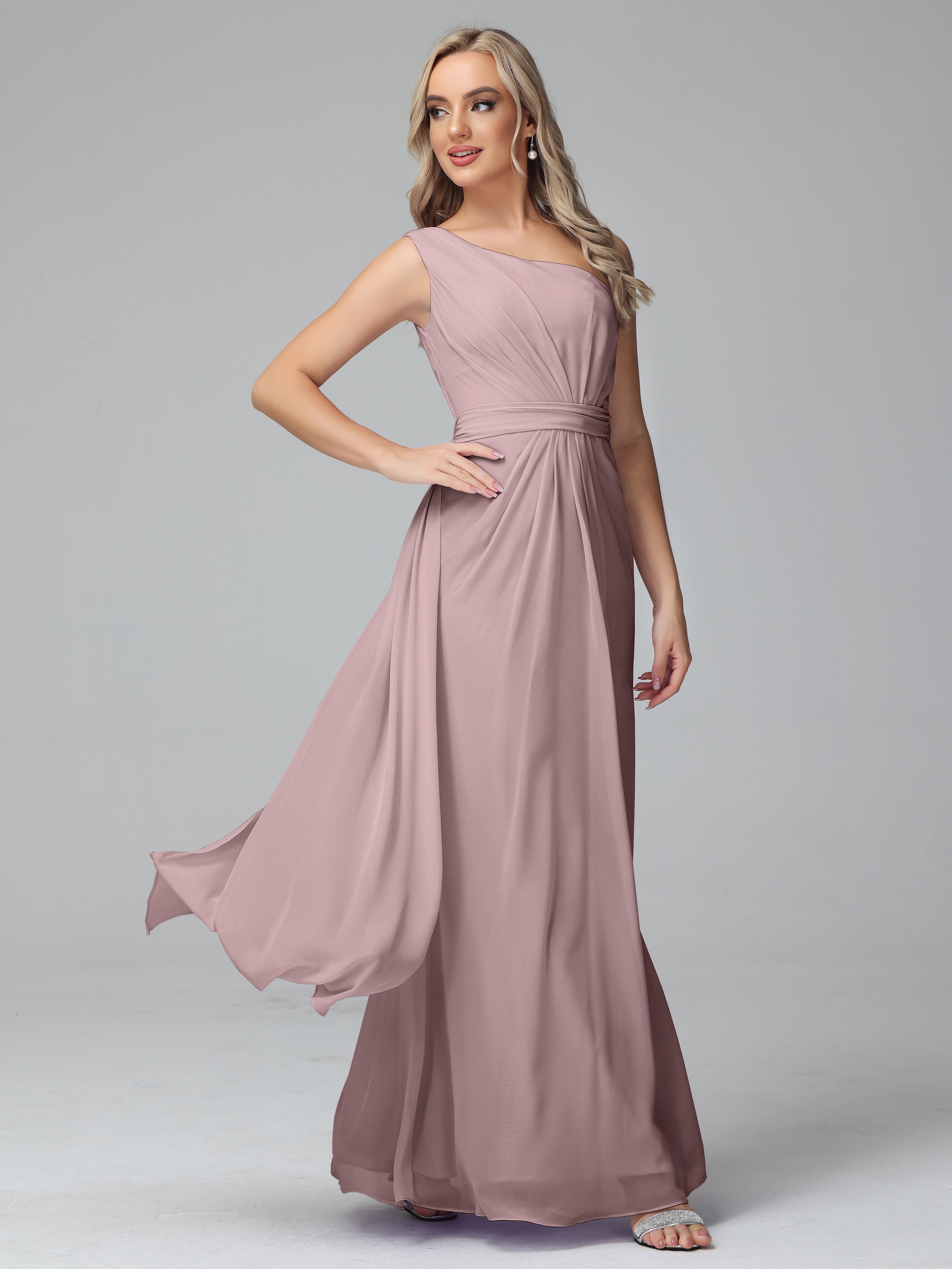 Daphne One Shoulder Chiffon Bridesmaid Dresses With Split