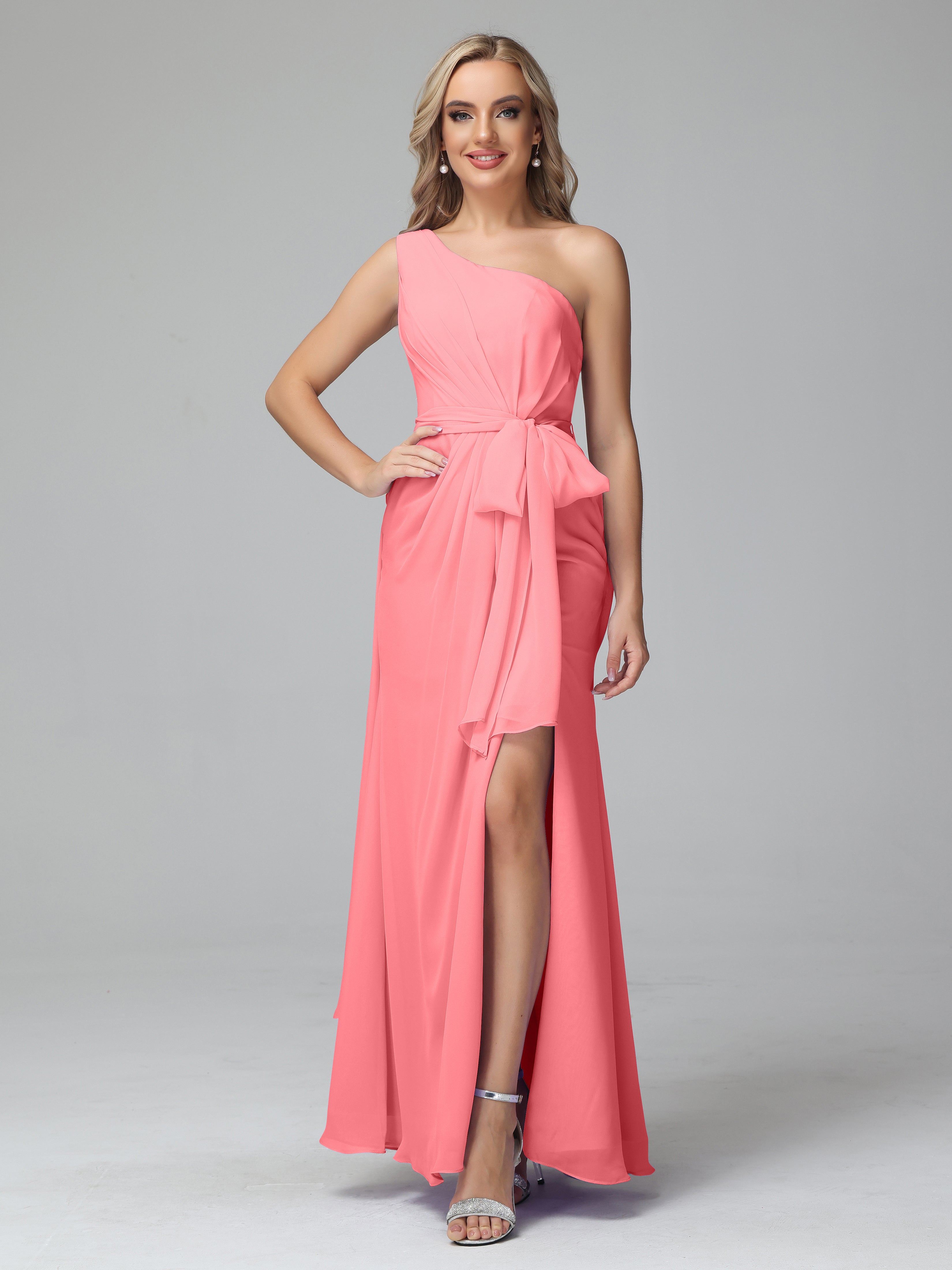 Daphne One Shoulder Chiffon Bridesmaid Dresses With Split