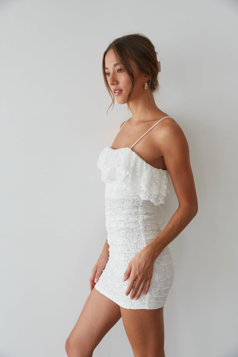 Devyn Lace Ruffle Bodycon Mini Dress